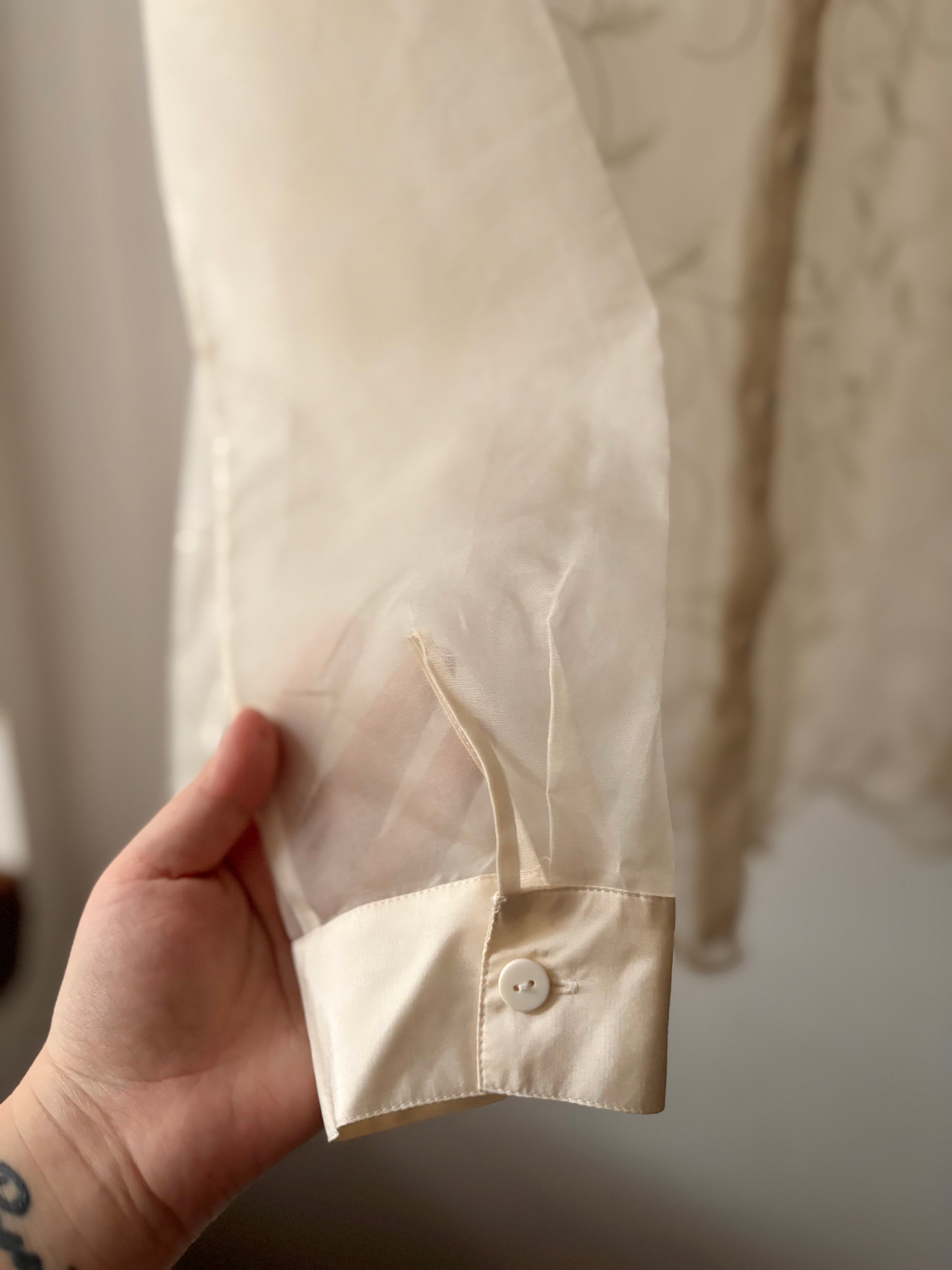 1990s Embroidered Sheer Cream Blouse