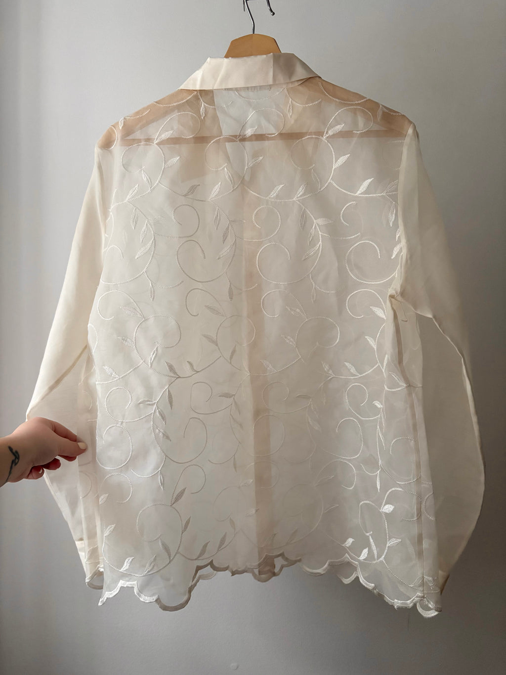 1990s Embroidered Sheer Cream Blouse