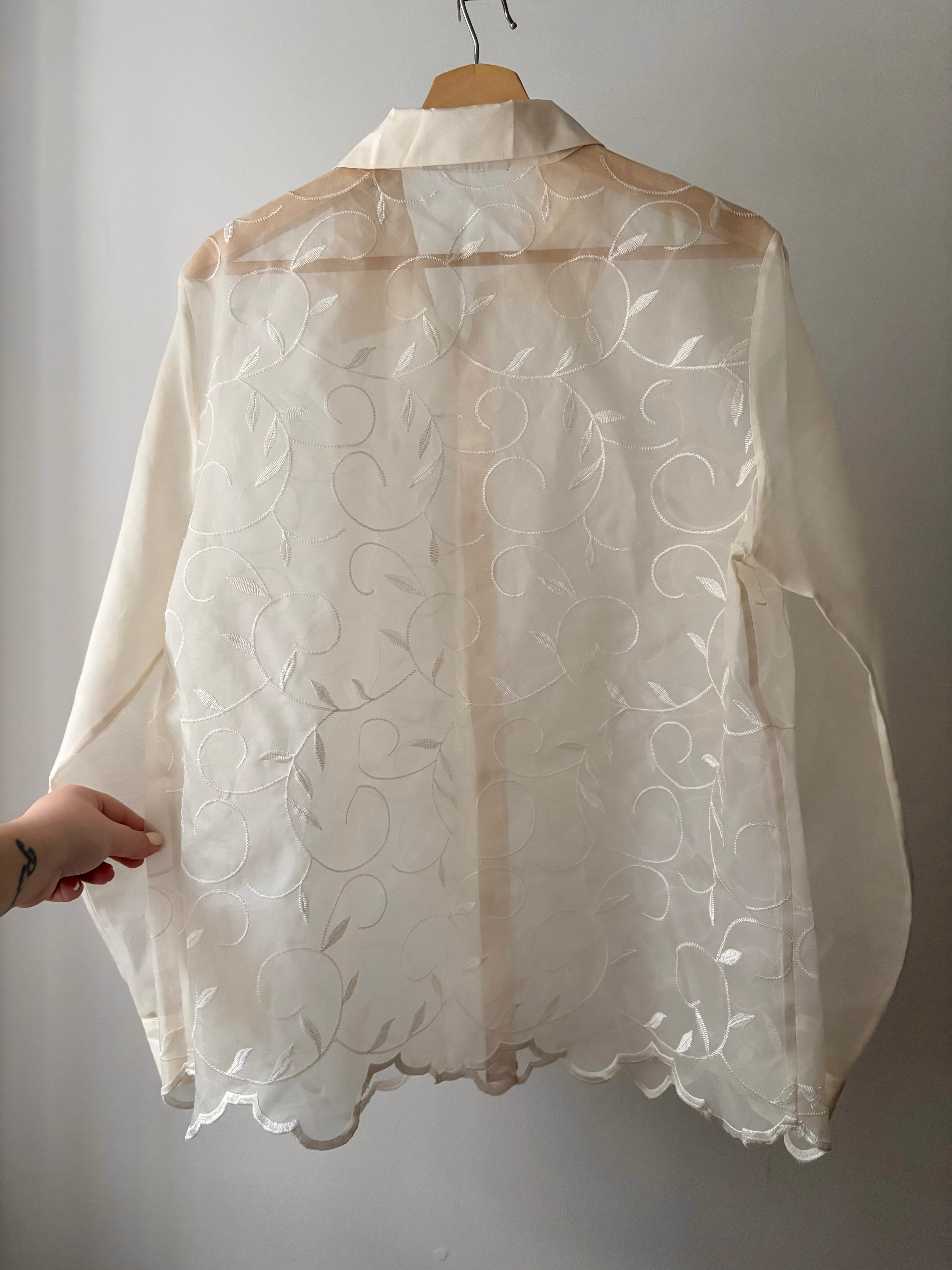 1990s Embroidered Sheer Cream Blouse