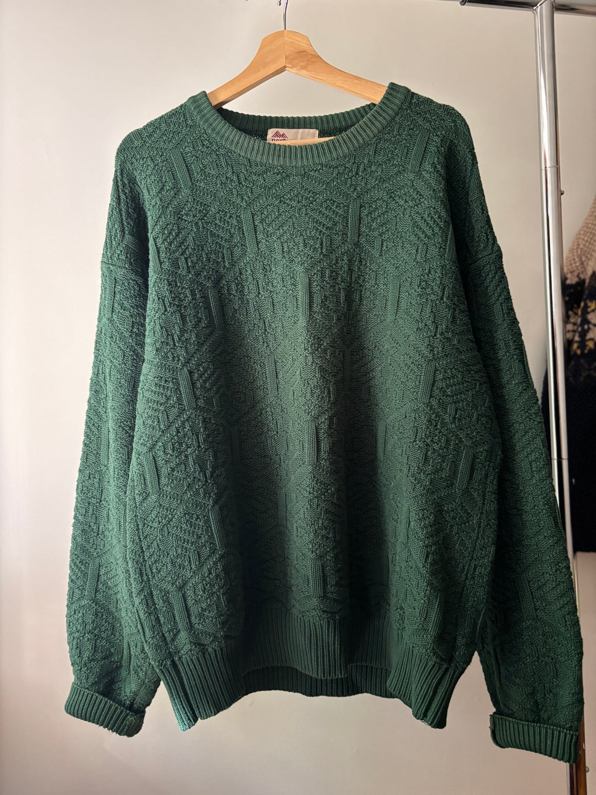 1990s Heavy Cotton Forest Green Patterned Sweater