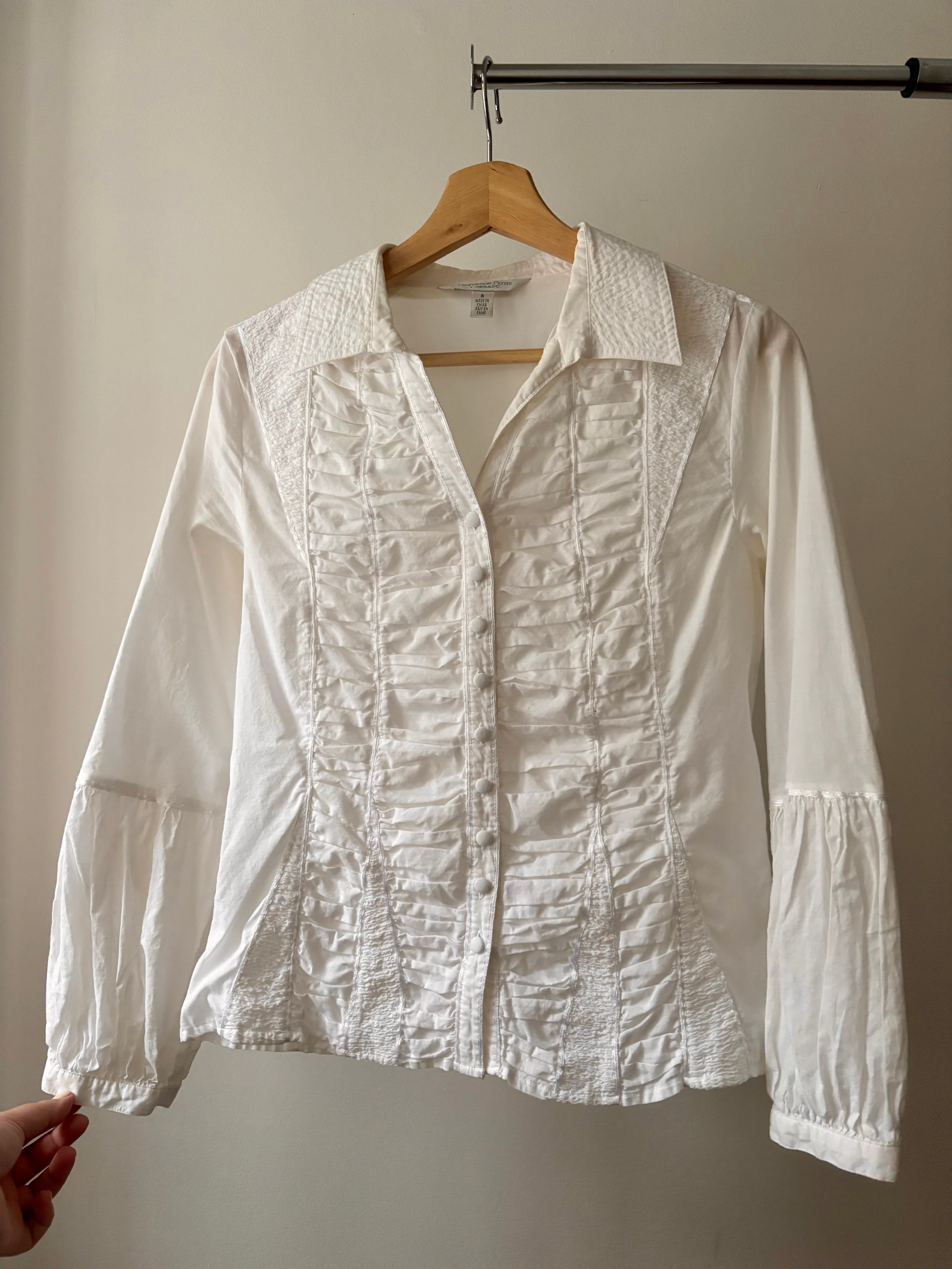 Y2K White Ruched Blouse with Cute Sleeves