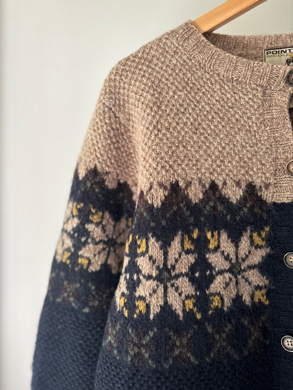 1990s Brown & Navy Wool Fair Isle Cardigan