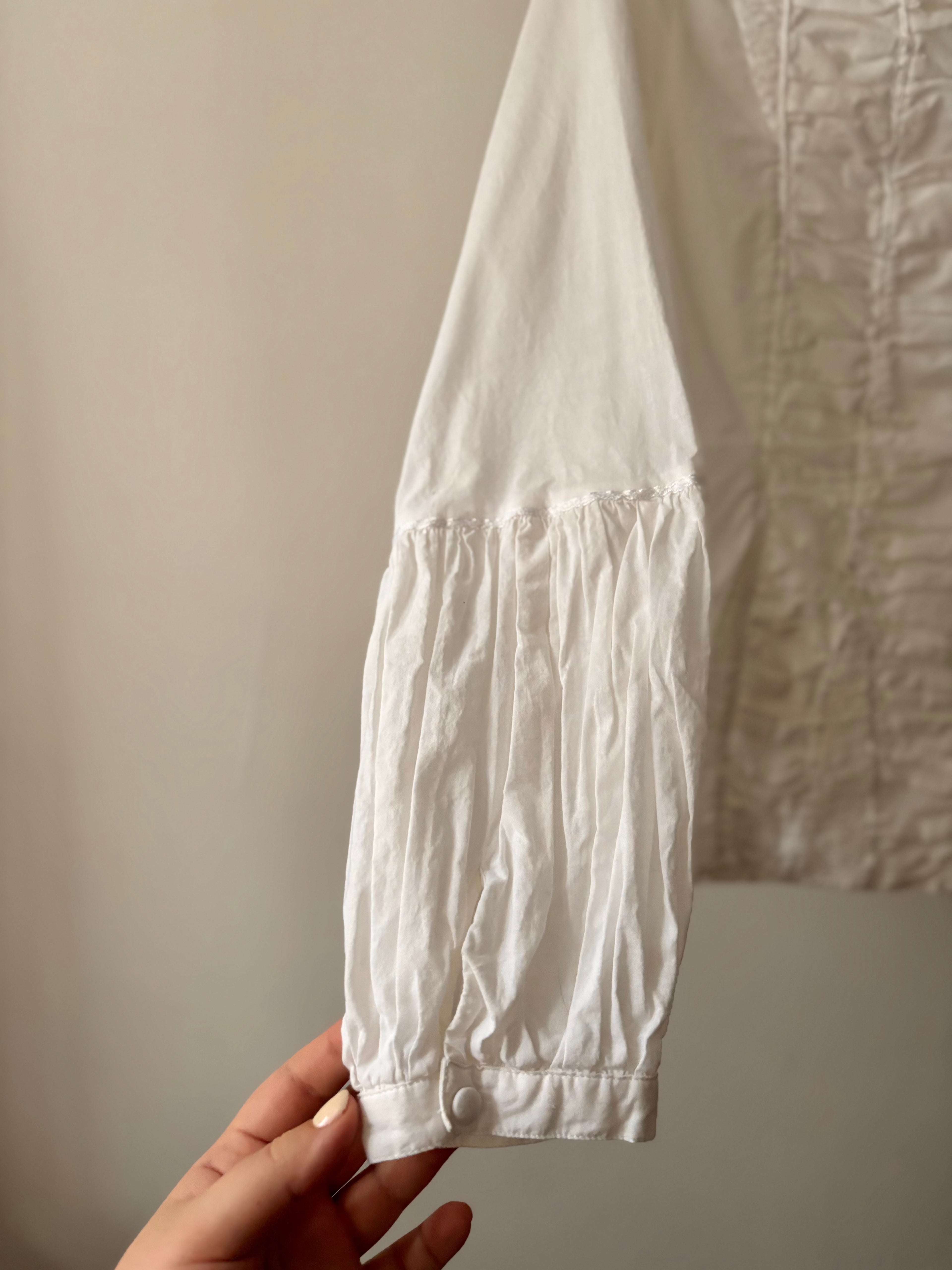 Y2K White Ruched Blouse with Cute Sleeves