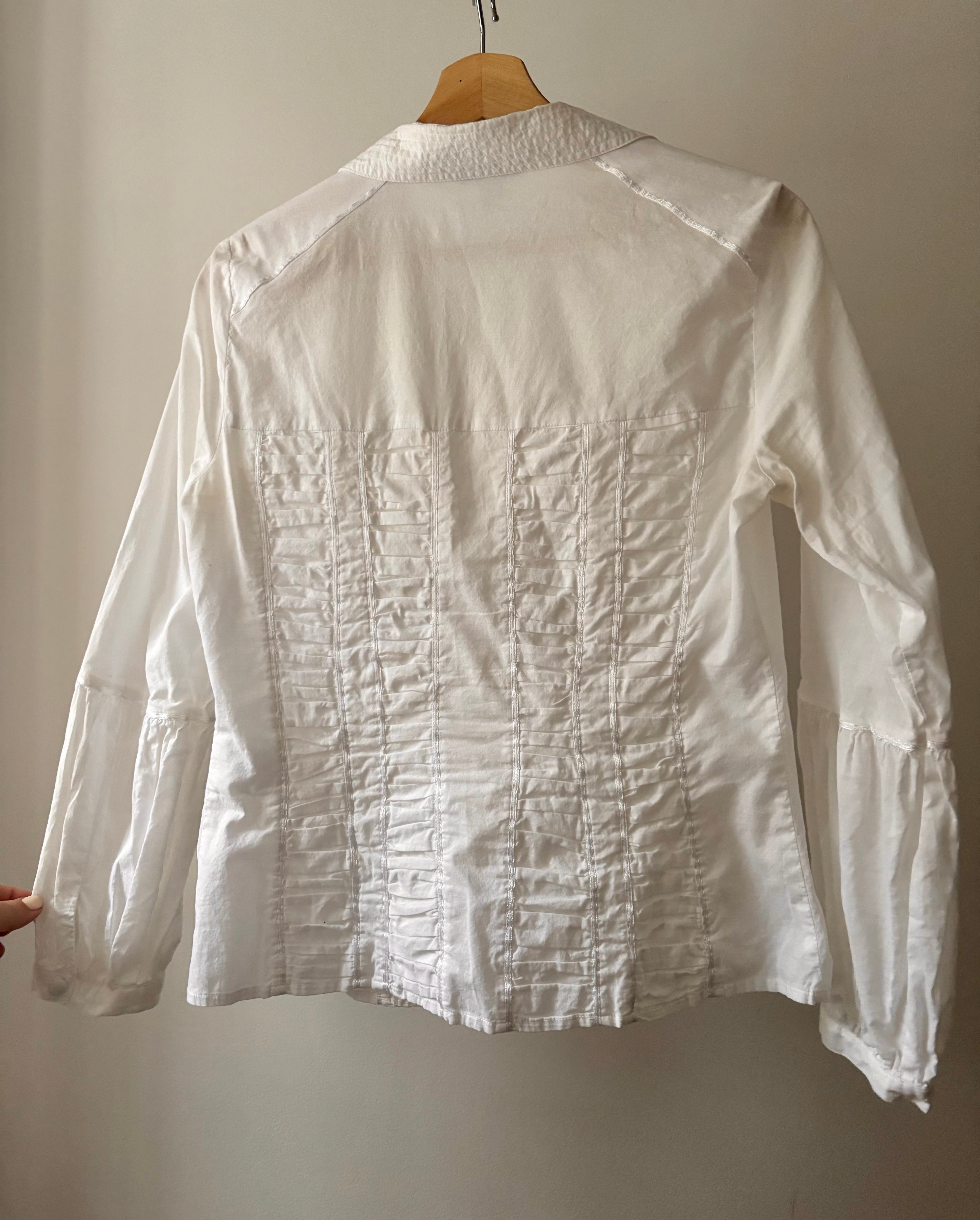 Y2K White Ruched Blouse with Cute Sleeves