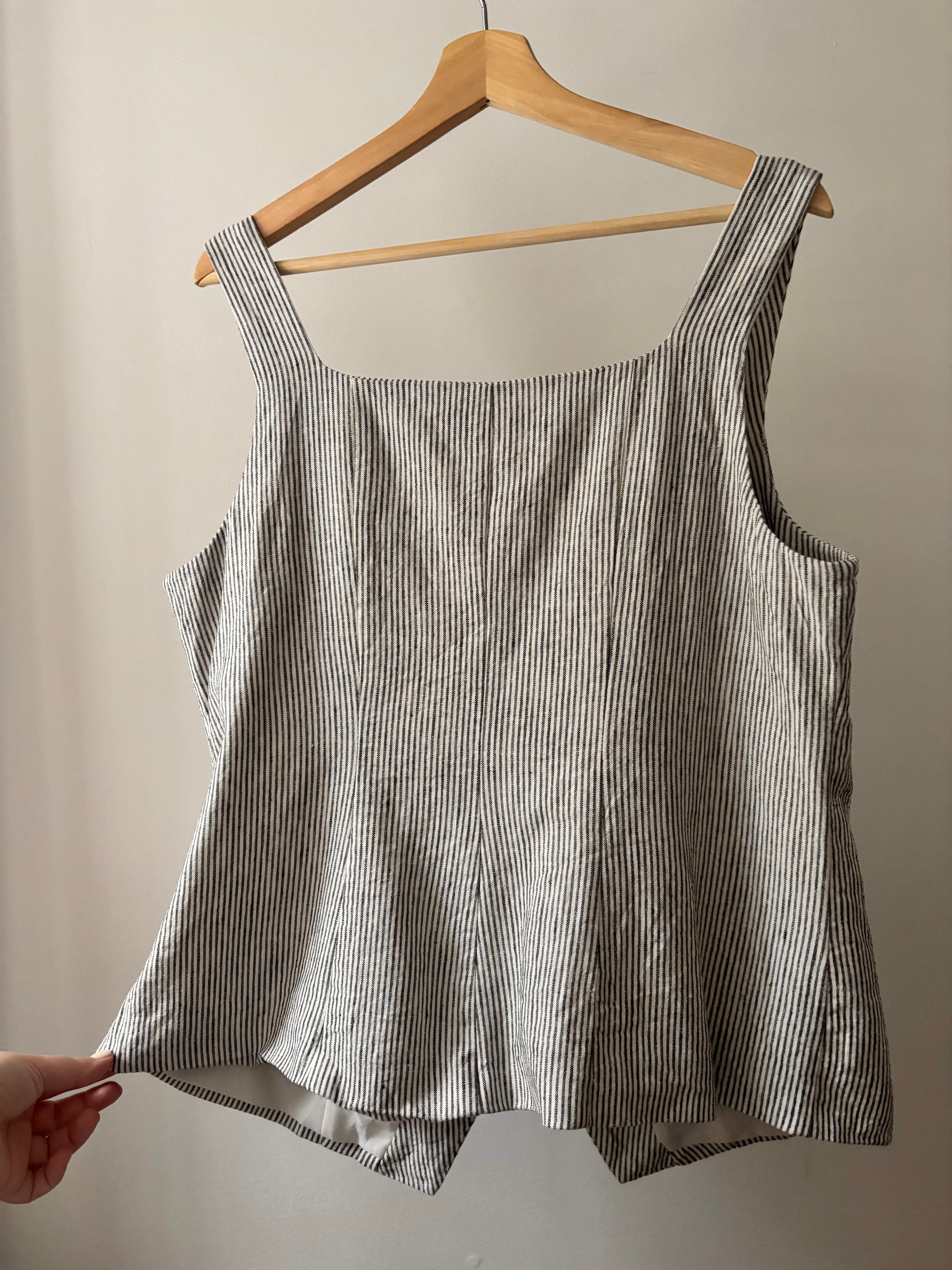 Square Neck Linen Pinstriped Vest