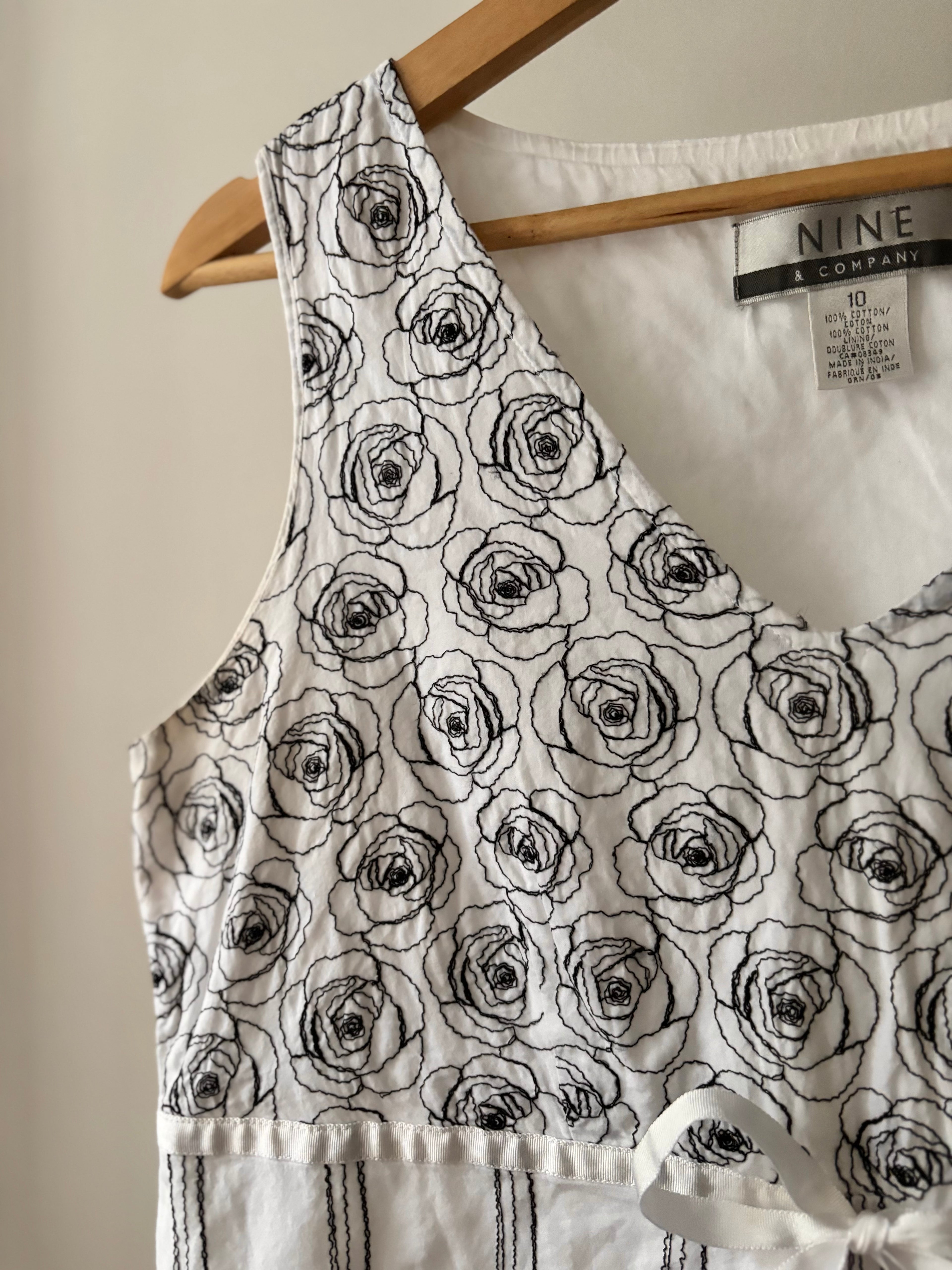 Y2K Embroidered Cotton Floral Top with Tie