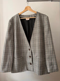 1980s Collarless Boxy Blazer | Vintage Houndstooth Jacket