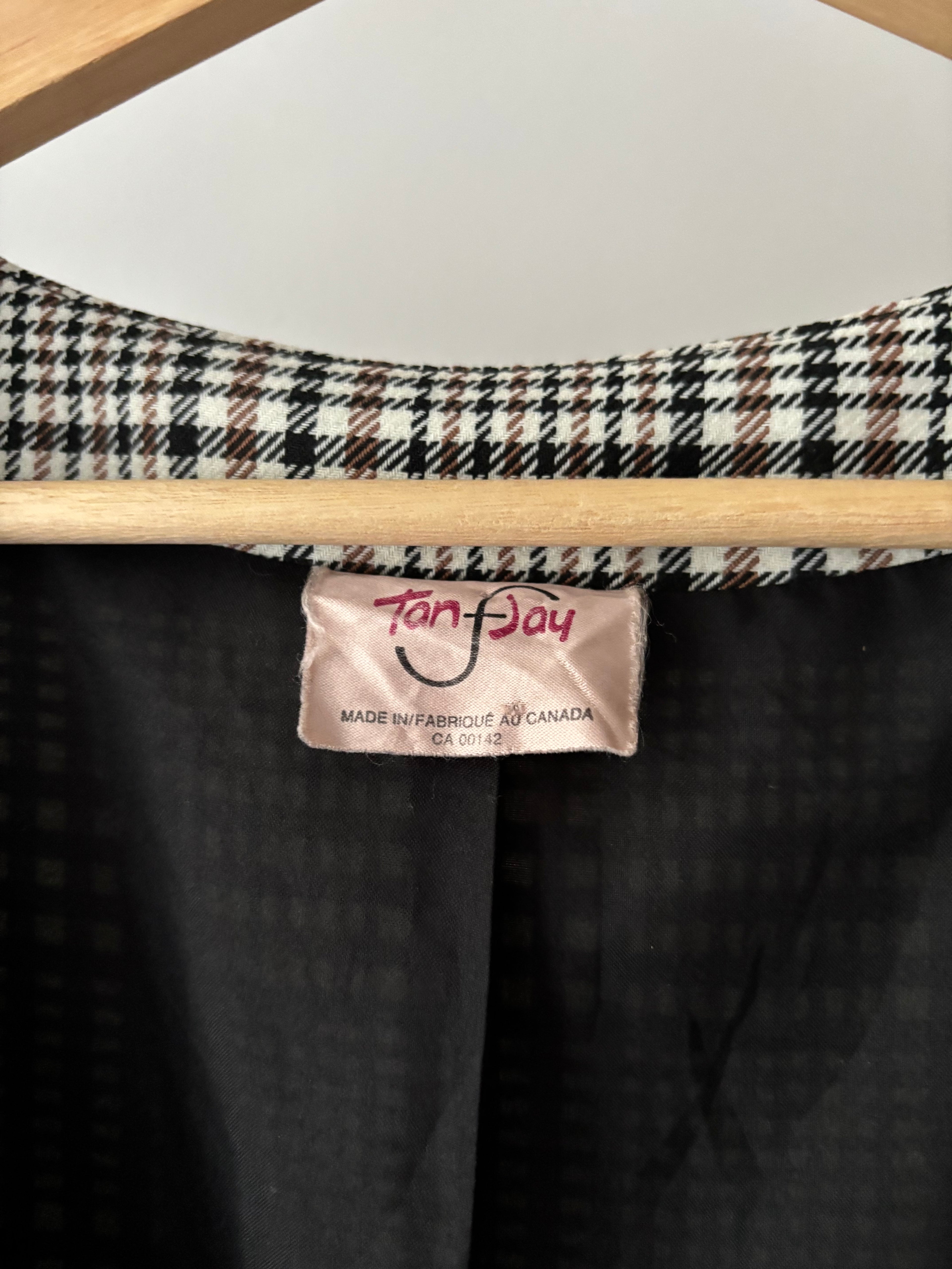 1980s Collarless Boxy Blazer | Vintage Houndstooth Jacket