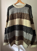 1990s Neutral Striped Cable knit Sweater