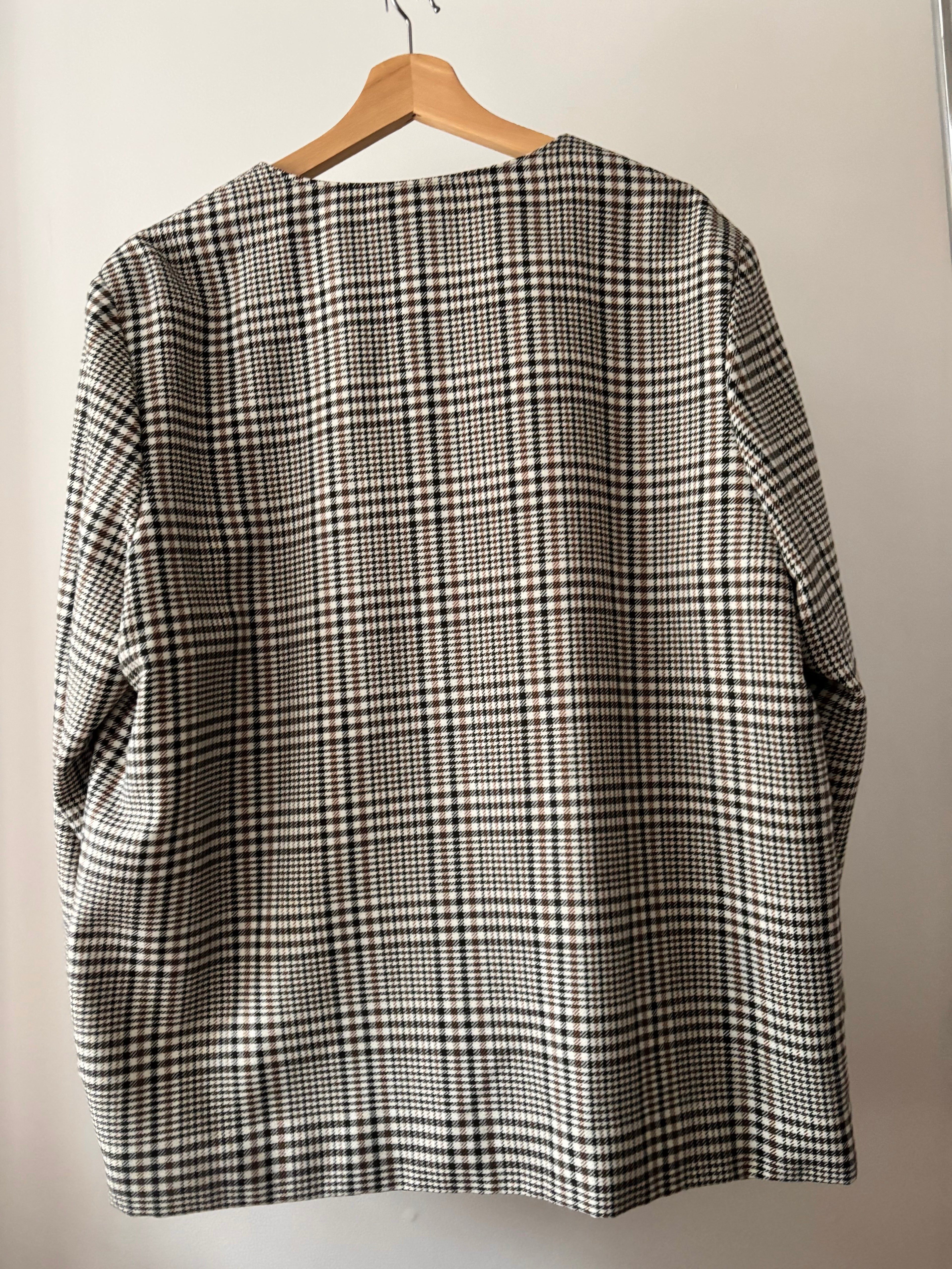 1980s Collarless Boxy Blazer | Vintage Houndstooth Jacket