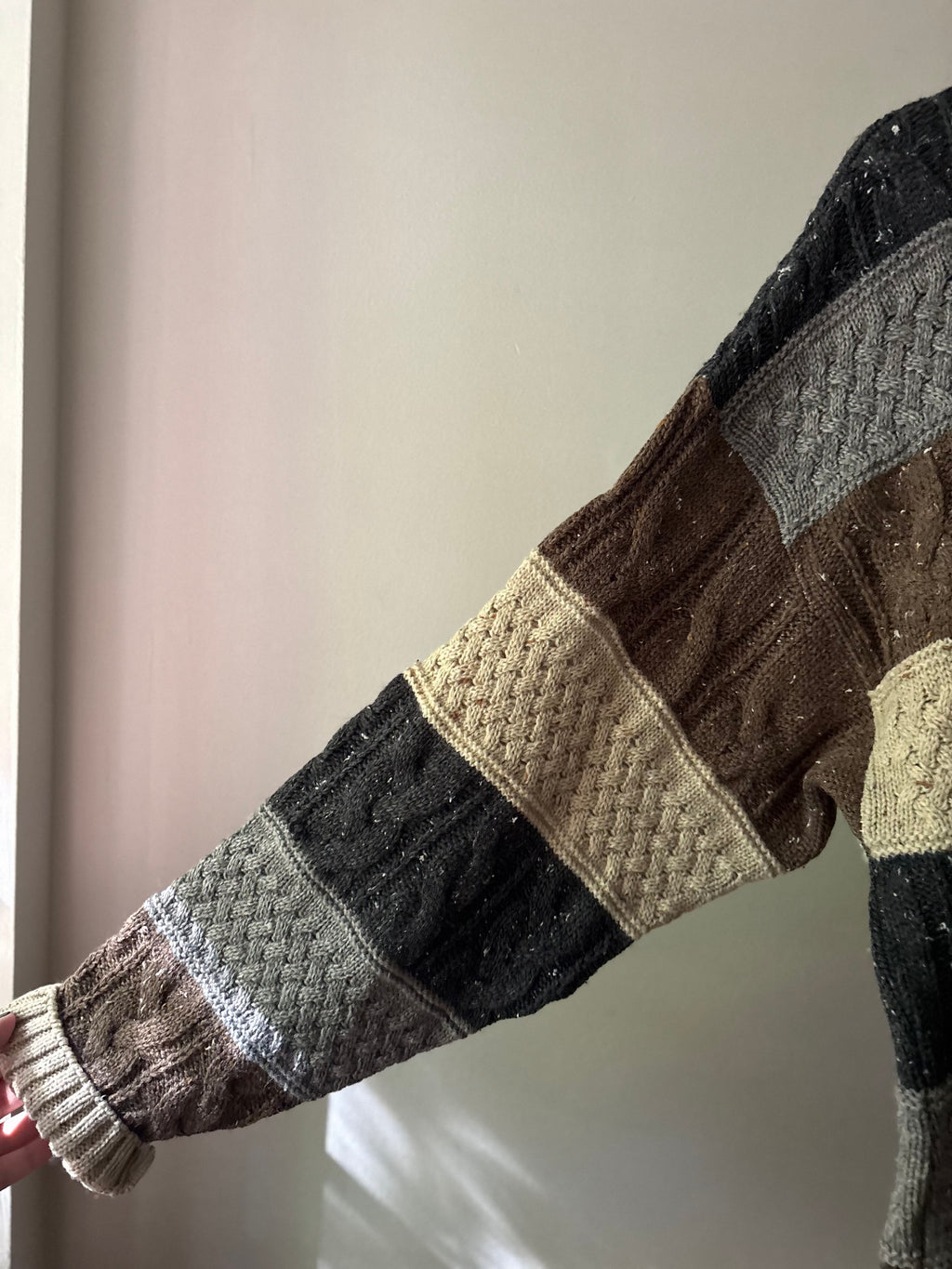 1990s Neutral Striped Cable knit Sweater