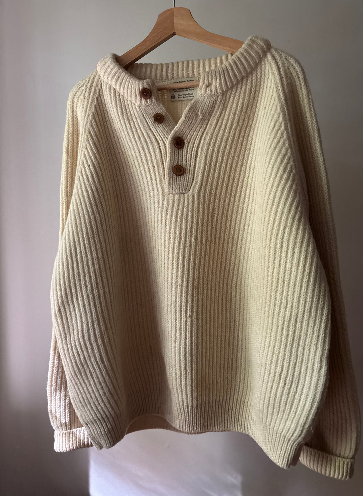 Vintage Heavy Handknit PEI Wool Henley Sweater