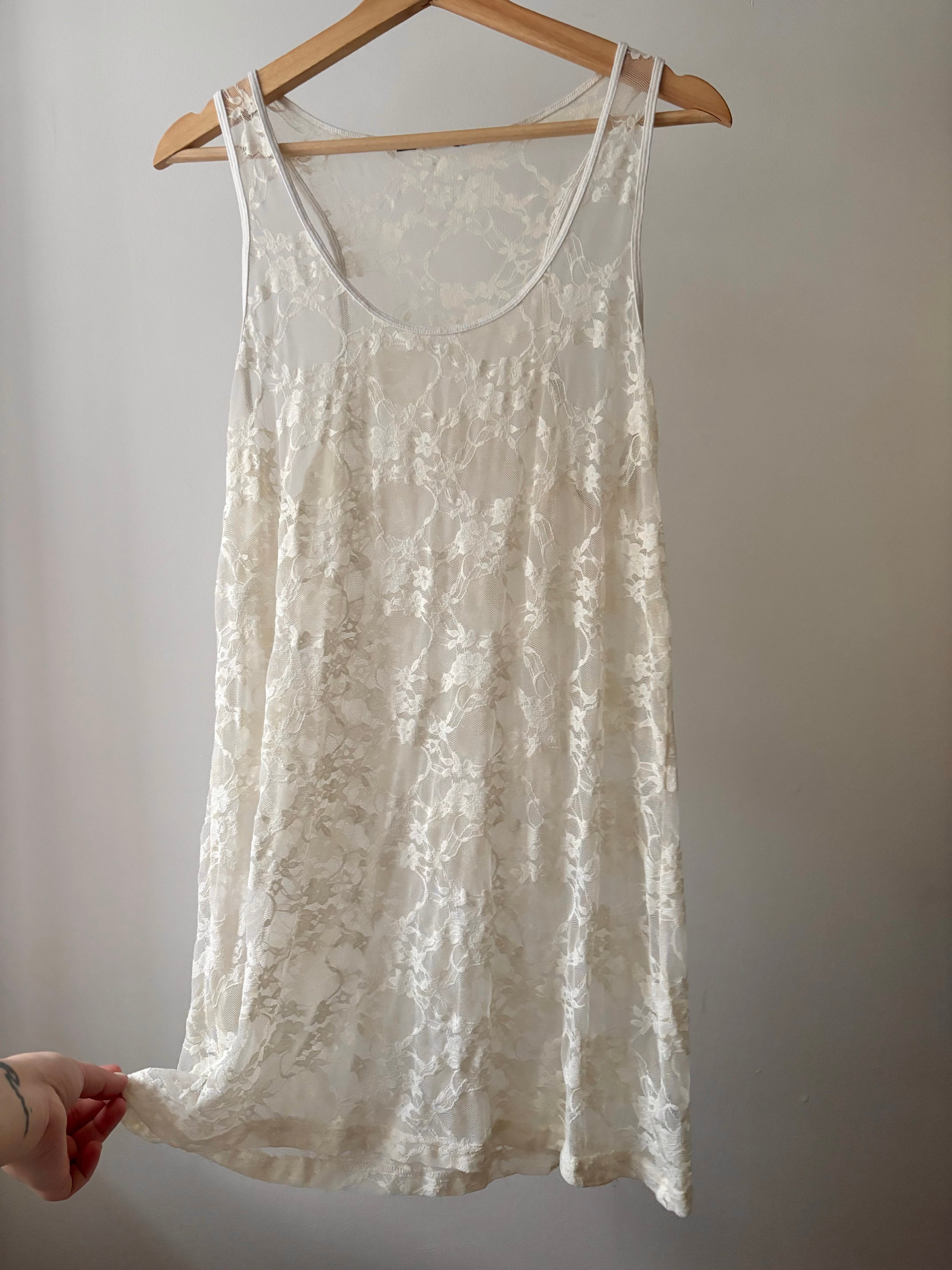 Y2K Cream Lace Mini Dress for Layering