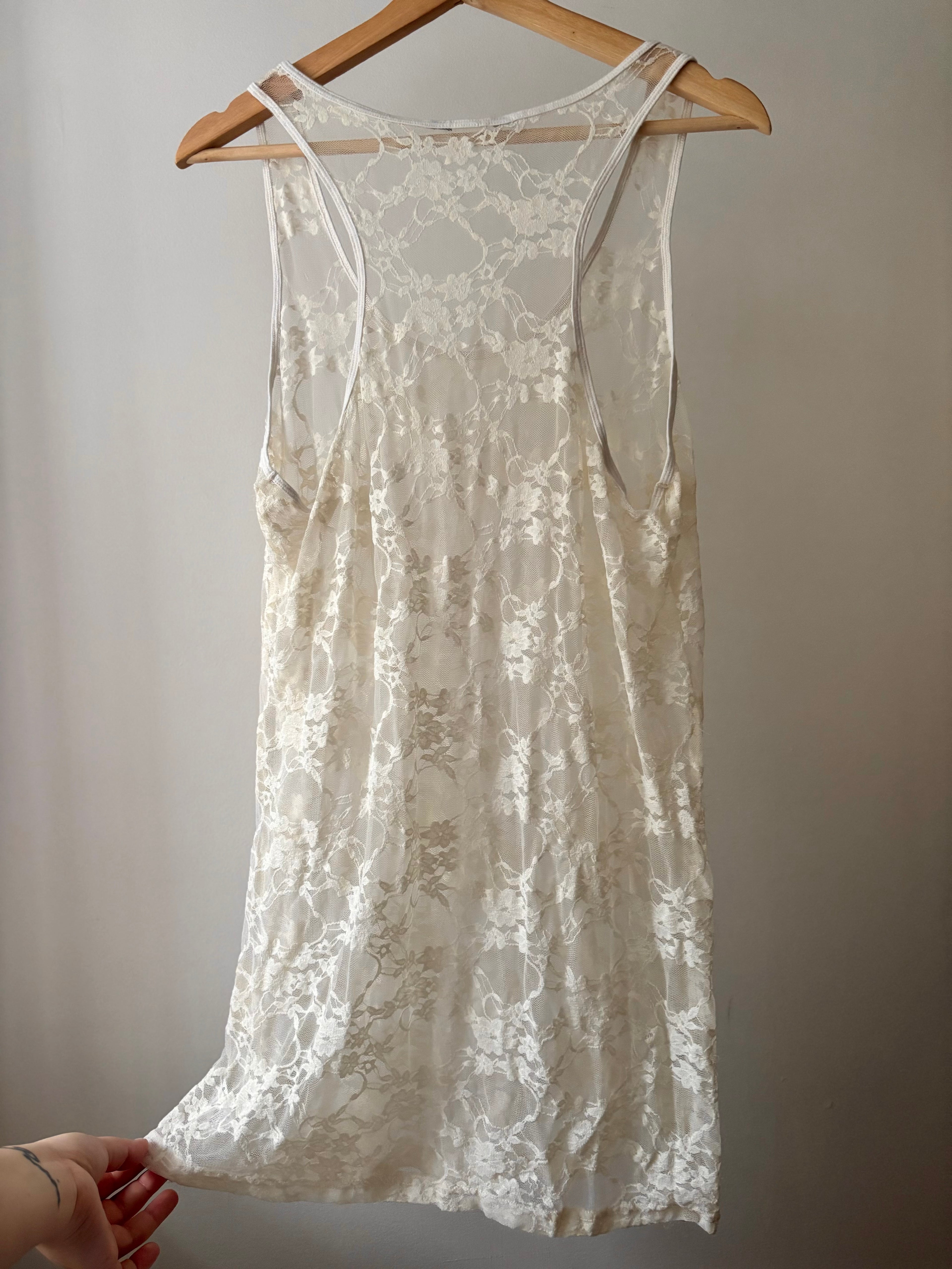 Y2K Cream Lace Mini Dress for Layering