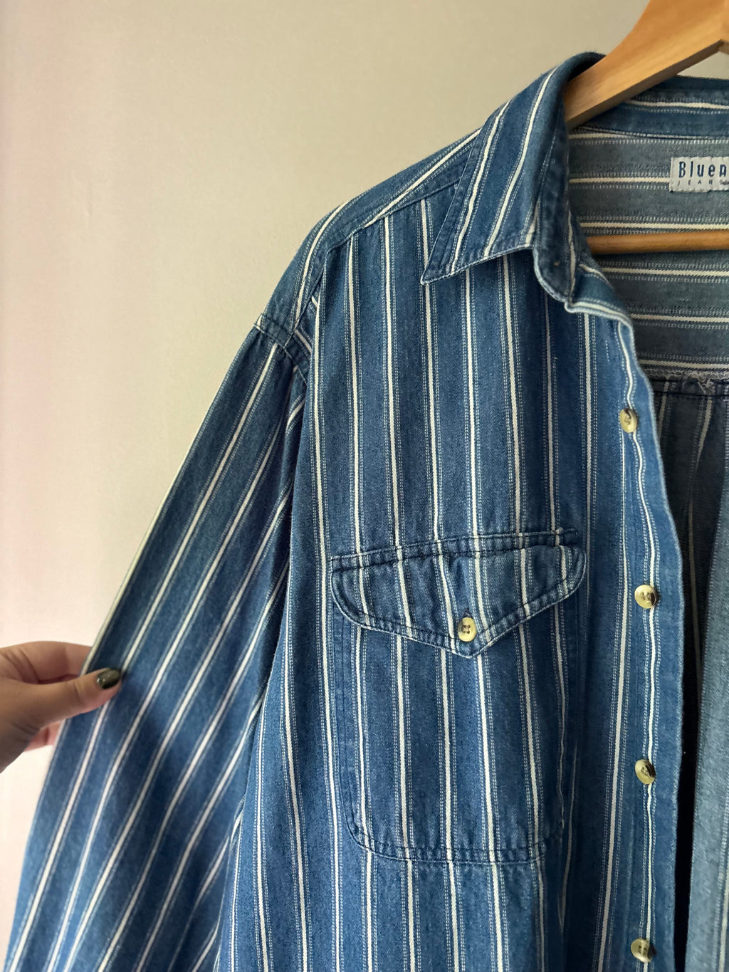 1990s Denim Pinstriped Baggy Shirt