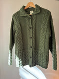 Aran Sage Green Wool Cable Knit Cardigan