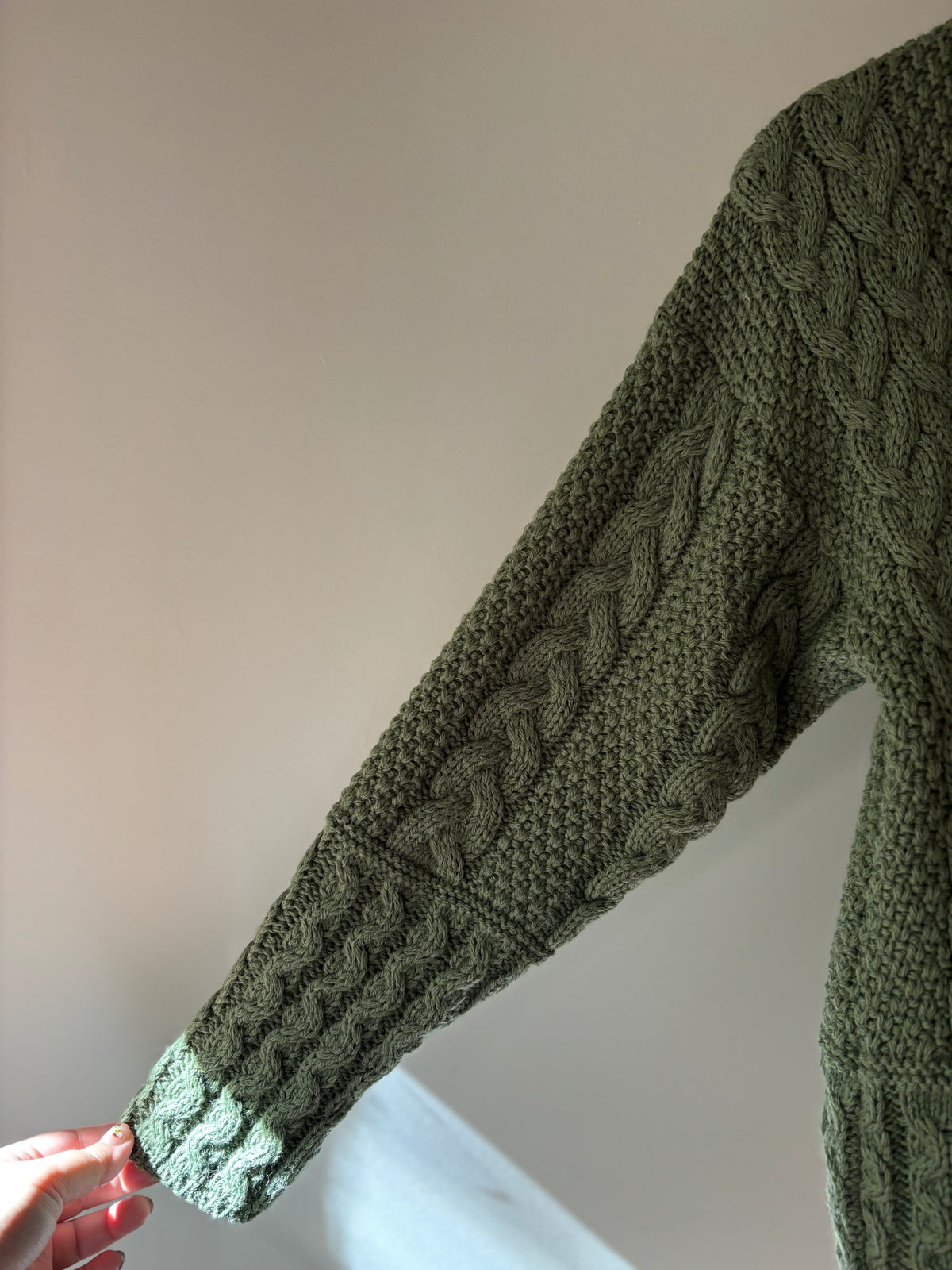 Aran Sage Green Wool Cable Knit Cardigan