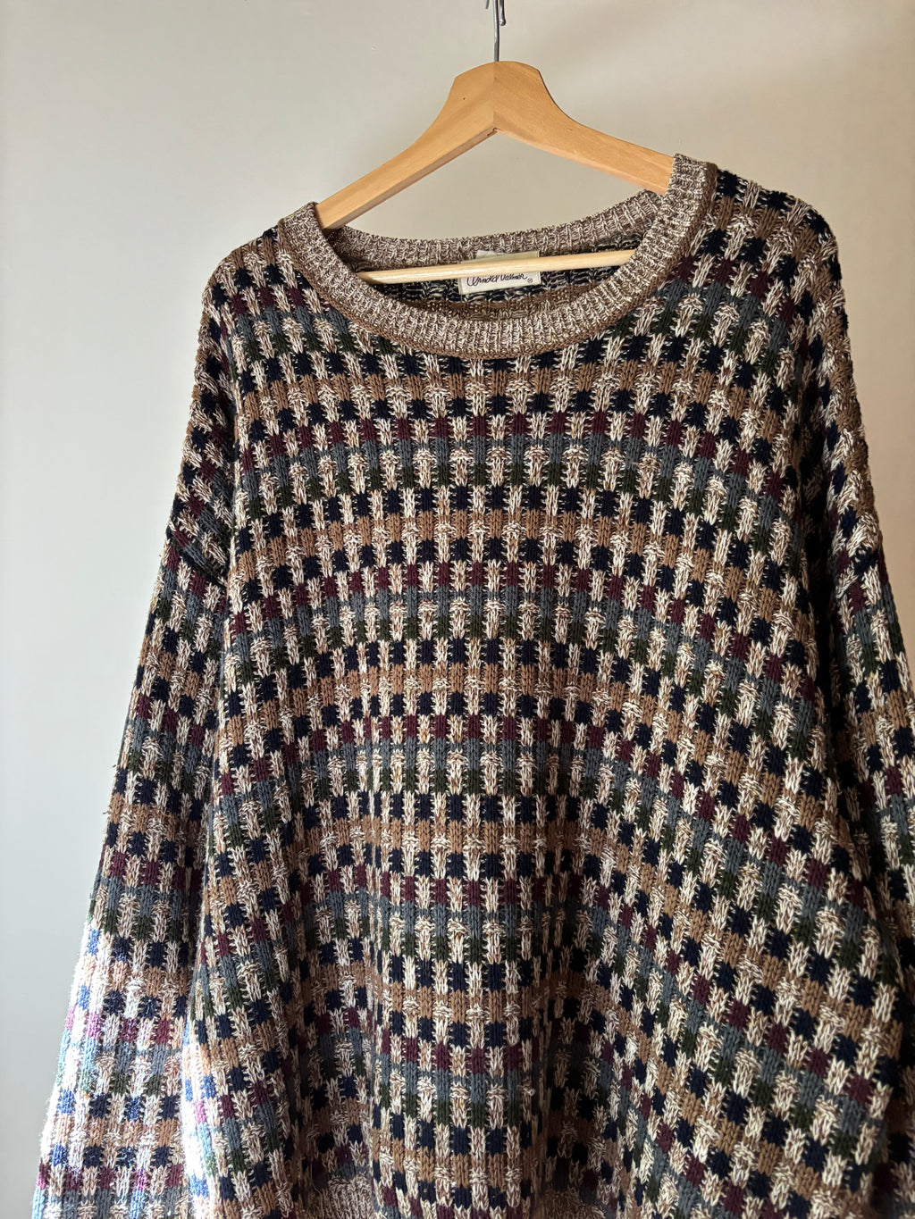 1990s Slouchy Checkered Knit Sweater