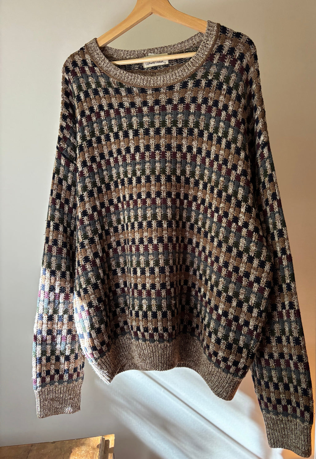 1990s Slouchy Checkered Knit Sweater