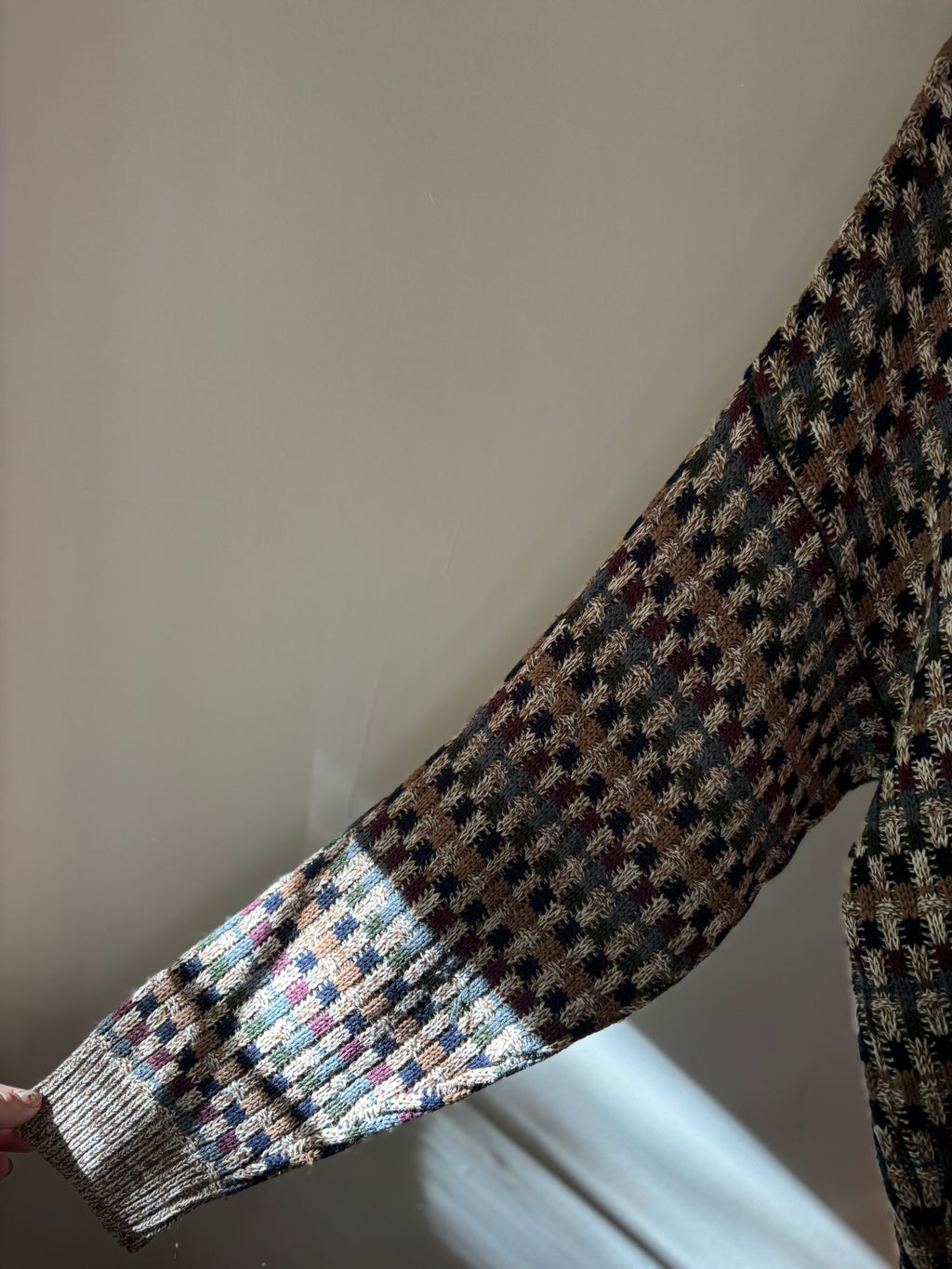 1990s Slouchy Checkered Knit Sweater