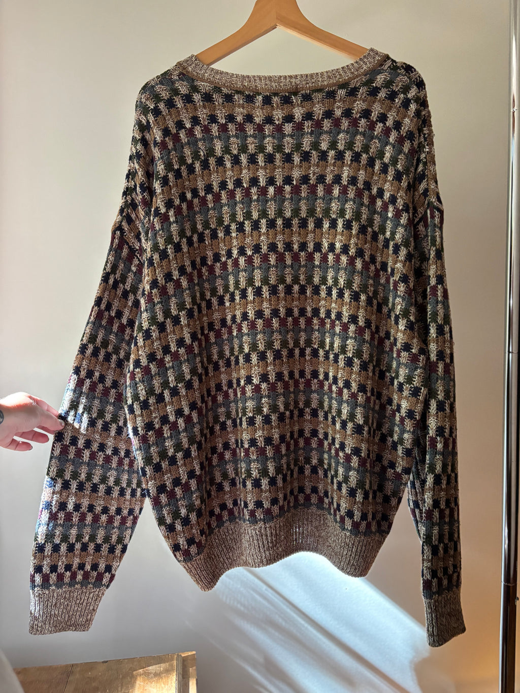 1990s Slouchy Checkered Knit Sweater