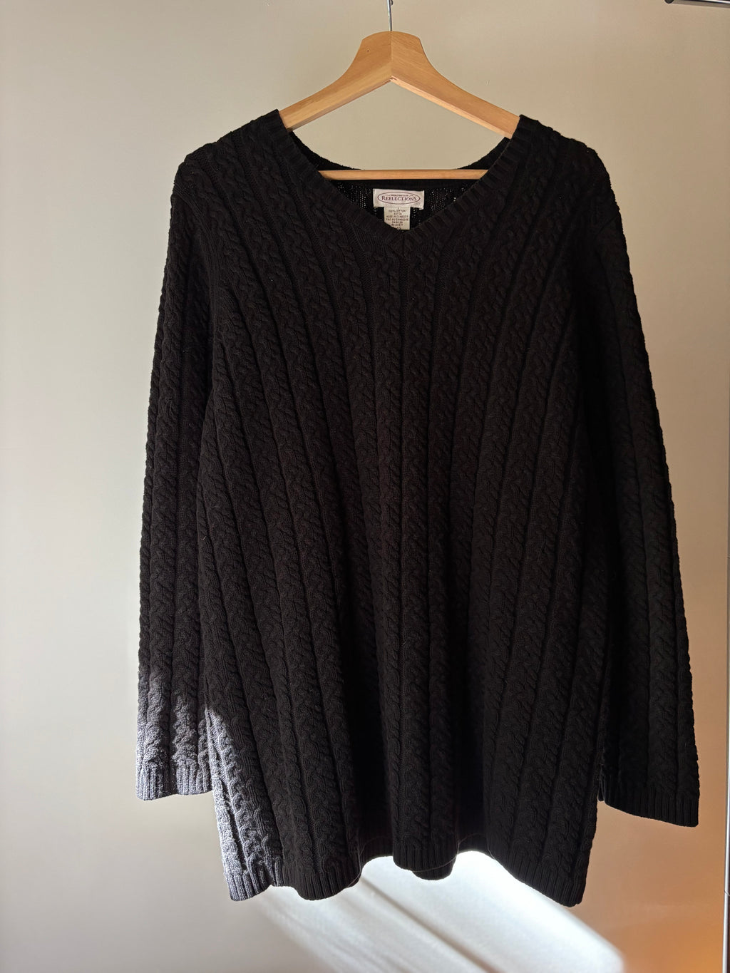 Y2K Oversized Cotton Black Cable Knit Tunic