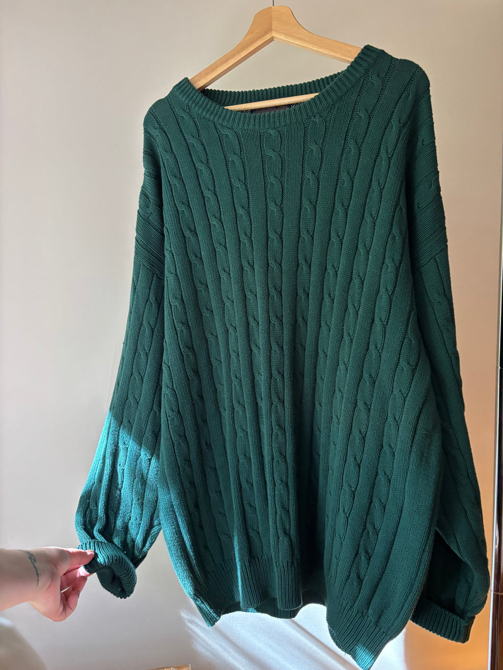 1990s Forest Green Cotton Cable knit Sweater