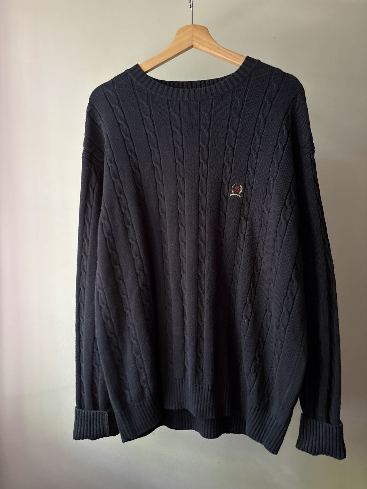 1990s Heavy Cotton Navy Cable Knit Sweater