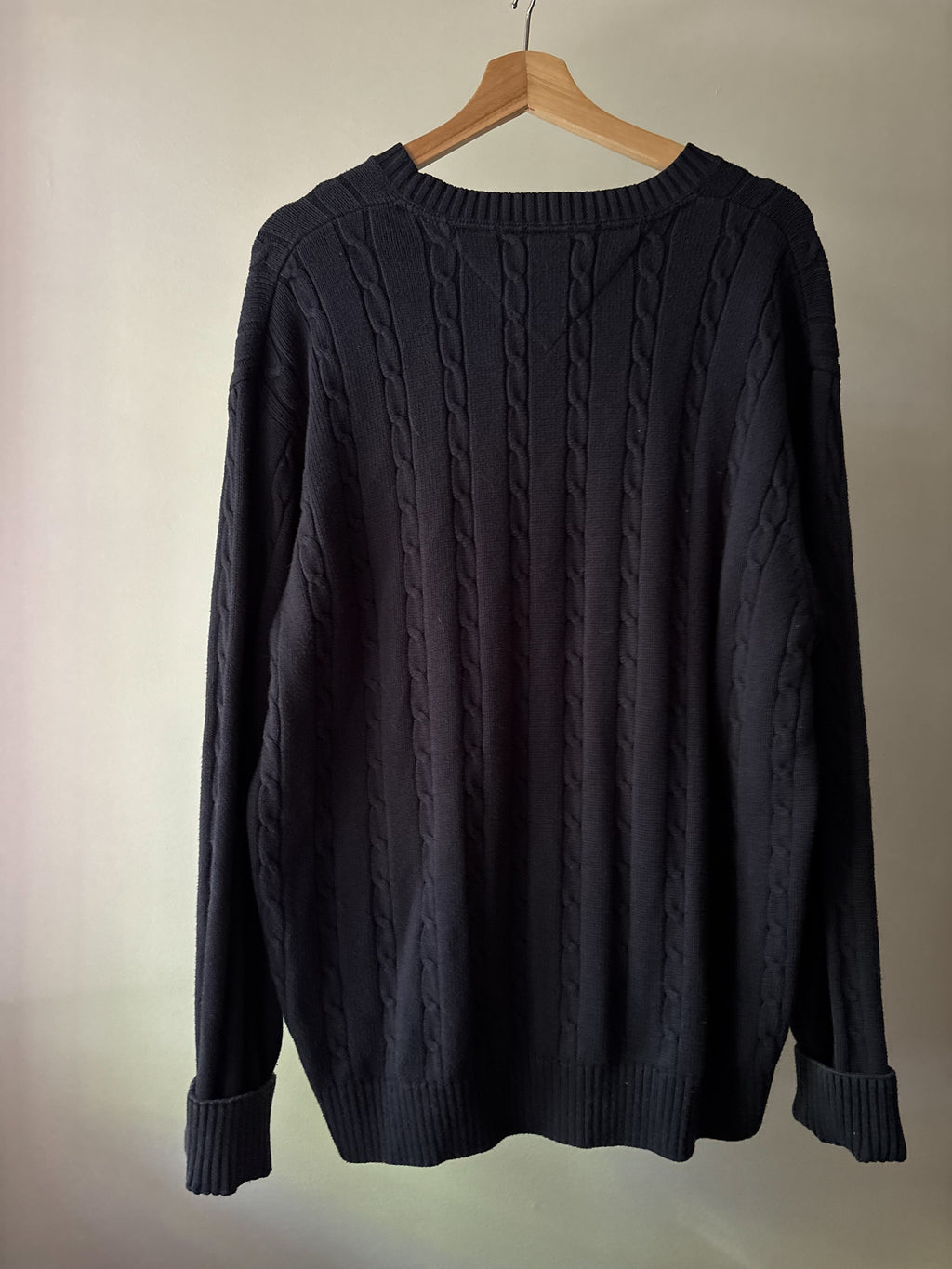 1990s Heavy Cotton Navy Cable Knit Sweater