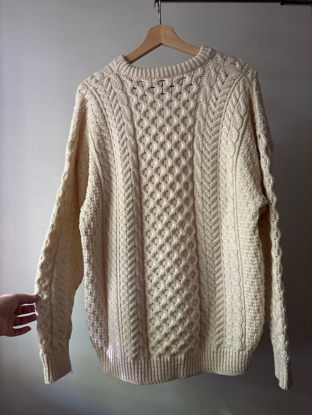 Merino Wool Cream Aran Sweater | Made in Ireland