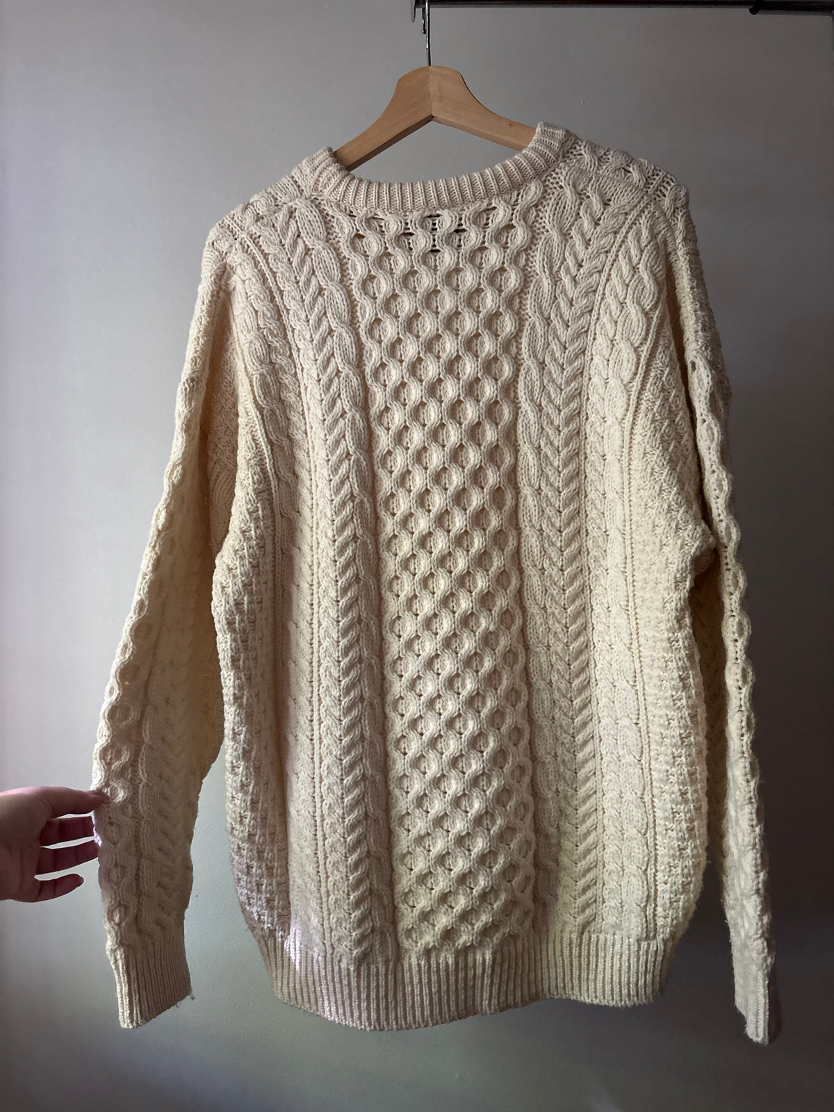 Merino Wool Cream Aran Sweater | Made in Ireland