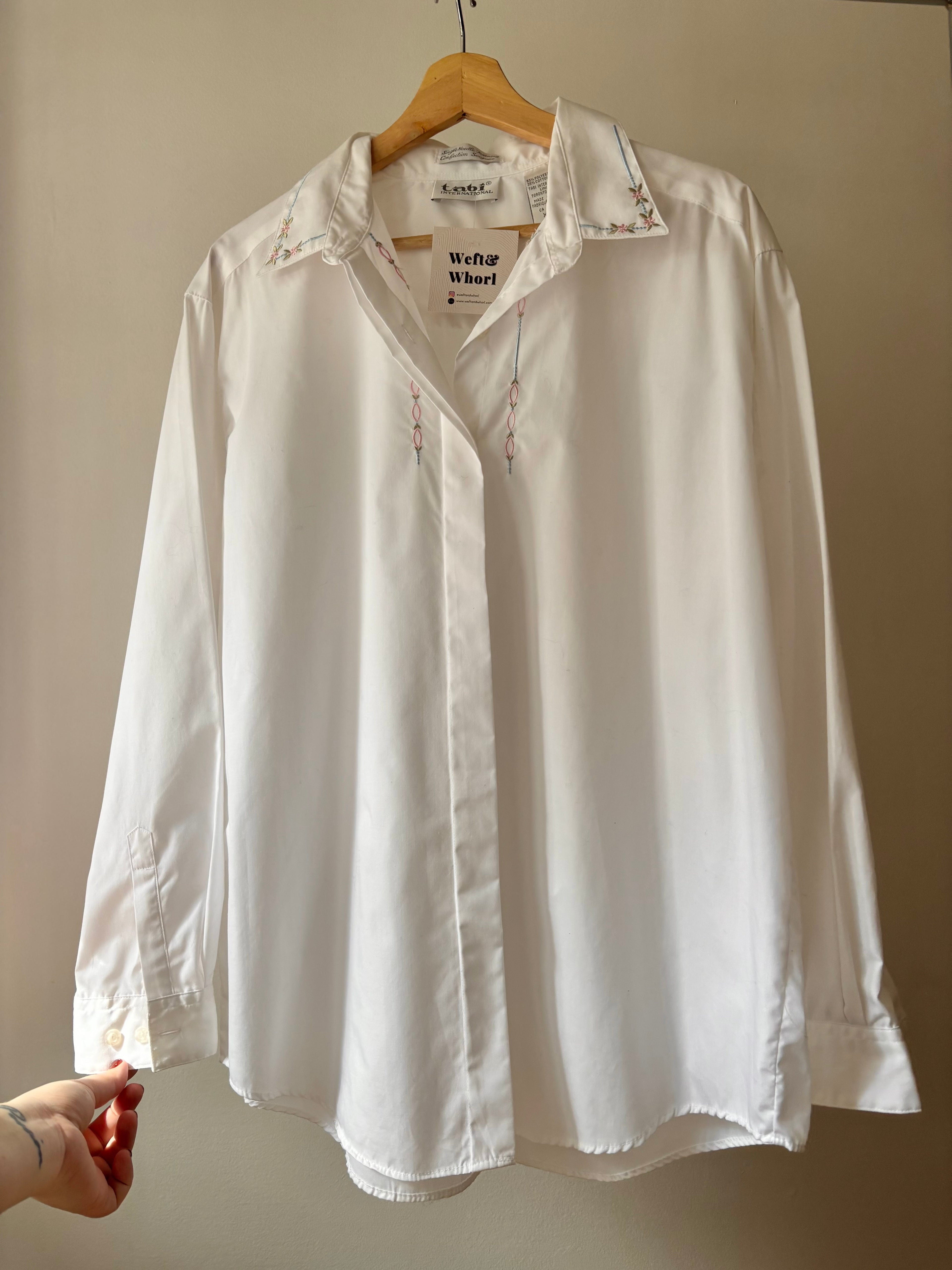 1990s Embroidered Floral Oversized Blouse