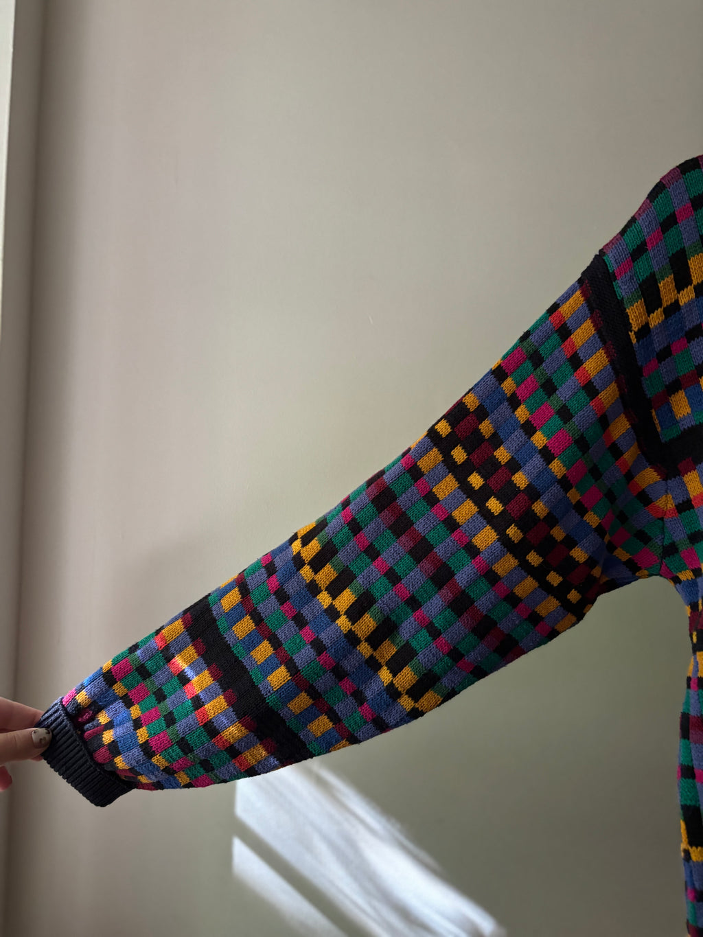 1990s Oversized Colourful Hand Framed Knit Boxy Cardigan