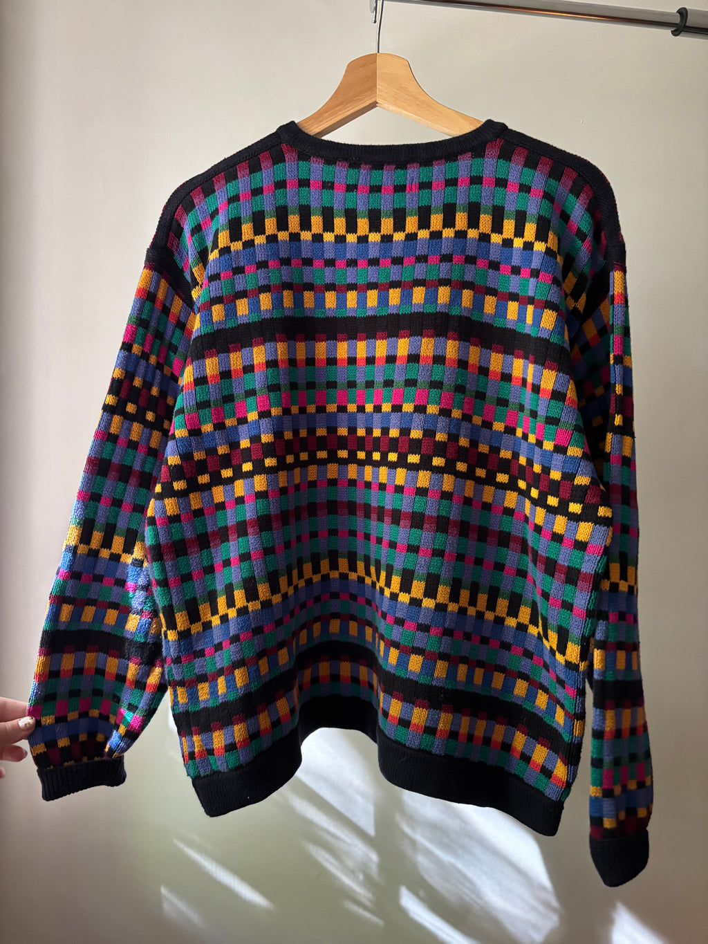 1990s Oversized Colourful Hand Framed Knit Boxy Cardigan