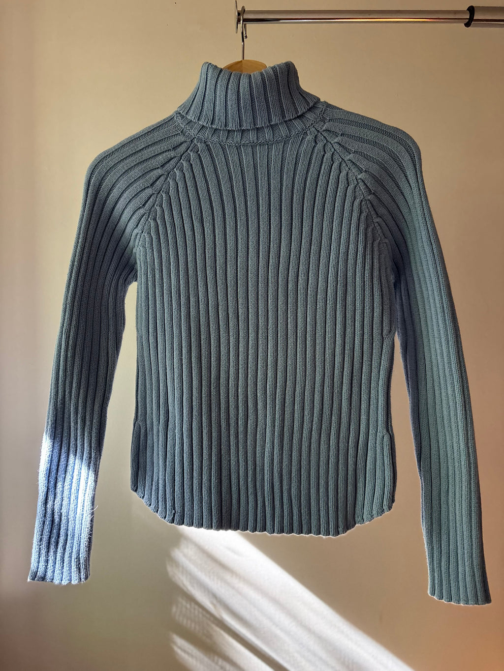 Y2K Heavy Cotton Baby Blue Turtleneck Sweater