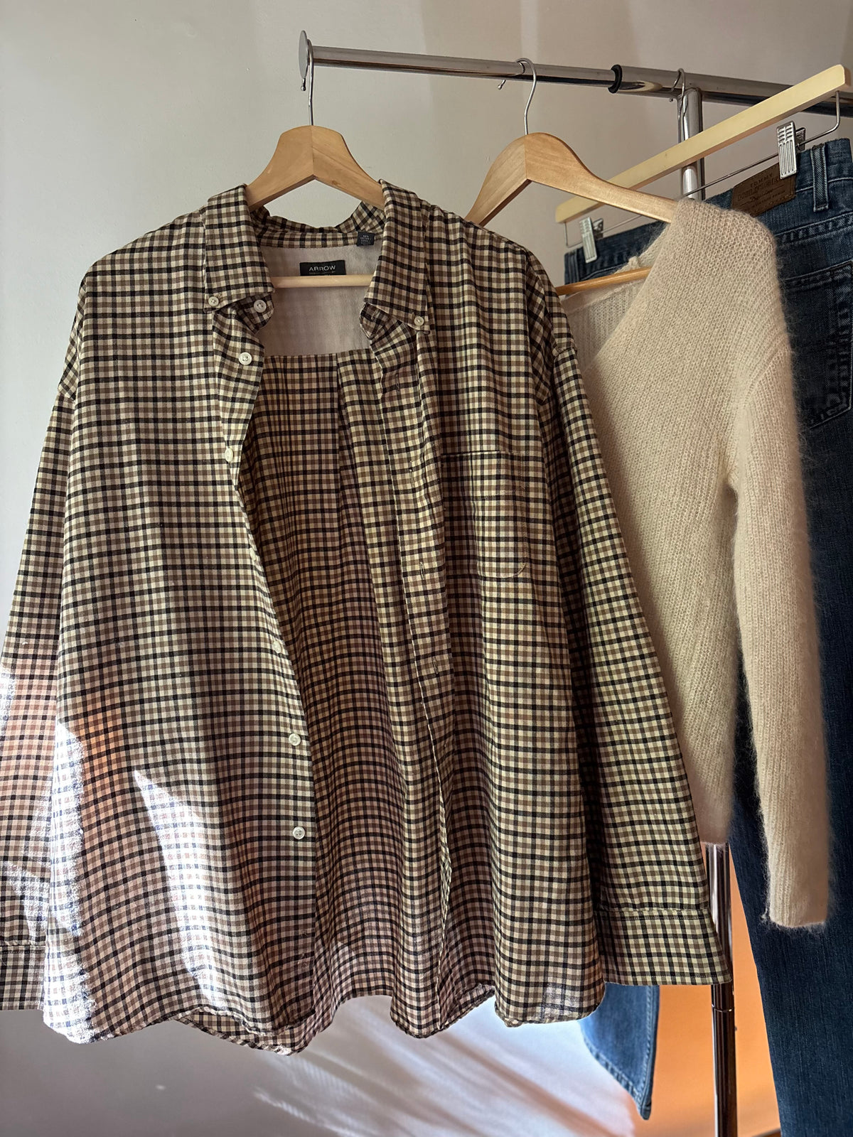 Vintage Brown Check Boxy Flannel with Baggy Sleeves