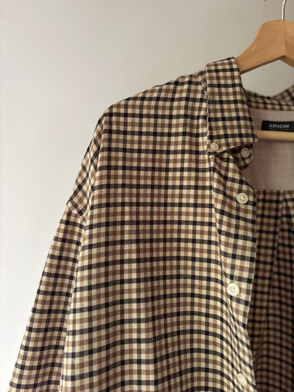 Vintage Brown Check Boxy Flannel with Baggy Sleeves