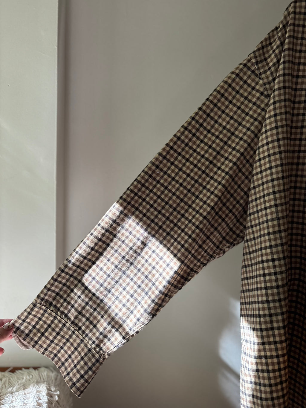 Vintage Brown Check Boxy Flannel with Baggy Sleeves