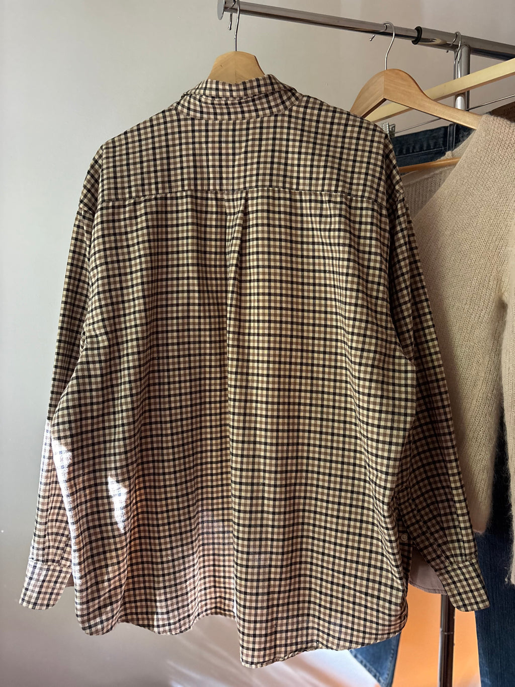 Vintage Brown Check Boxy Flannel with Baggy Sleeves