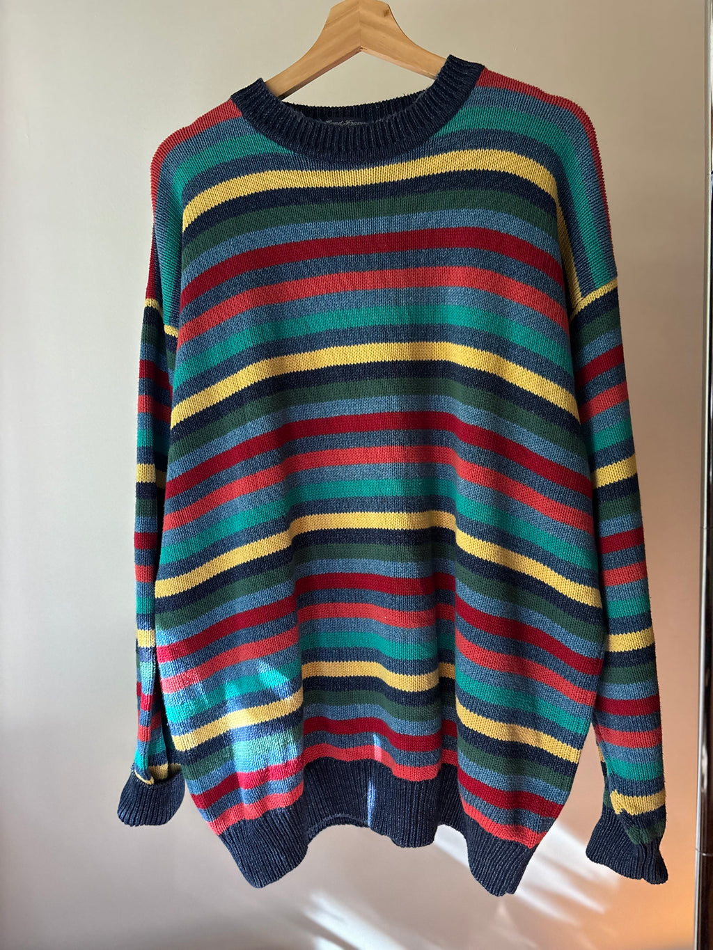 1990s Colourful Hand Framed Striped Cotton Sweater
