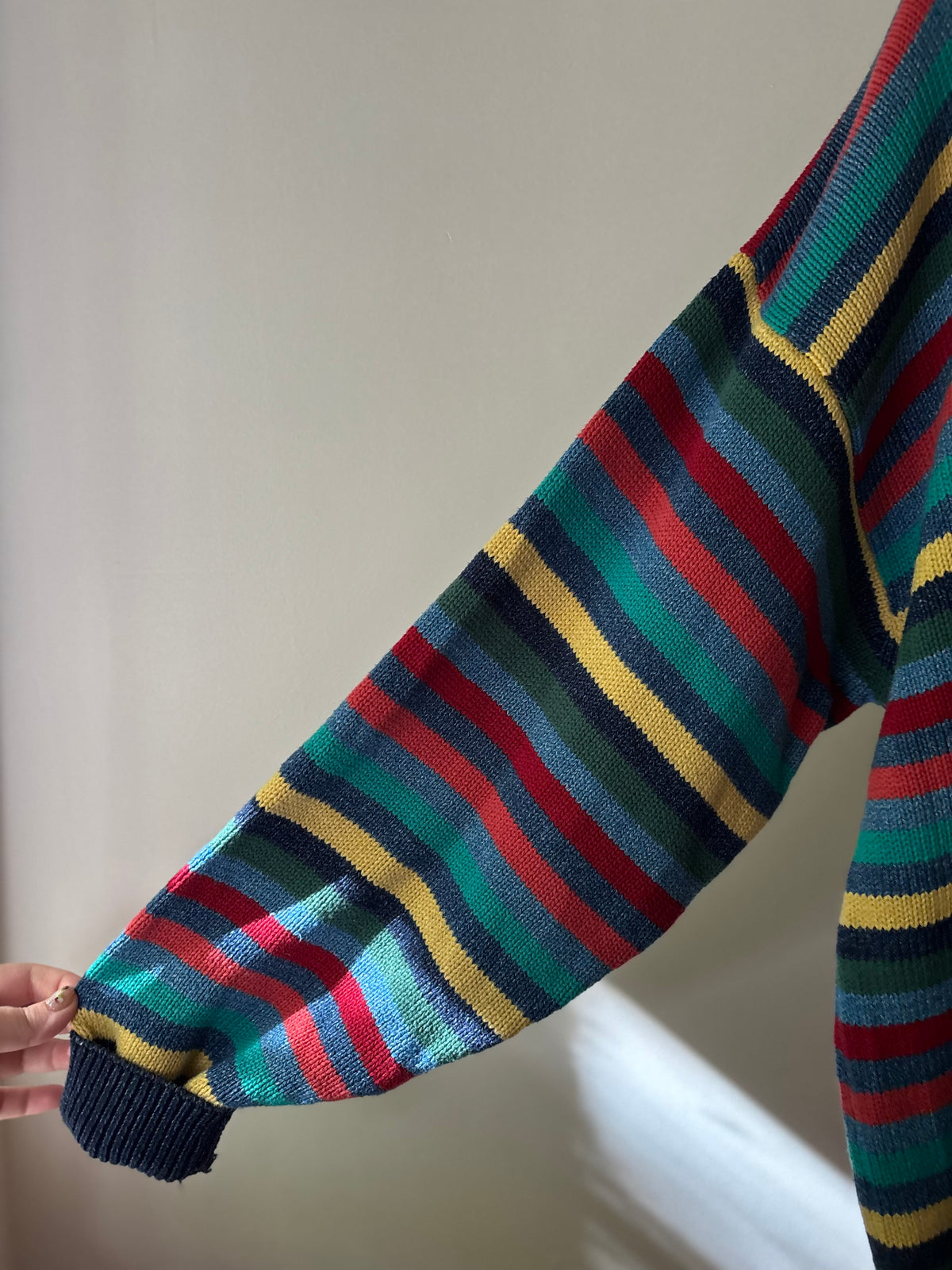 1990s Colourful Hand Framed Striped Cotton Sweater