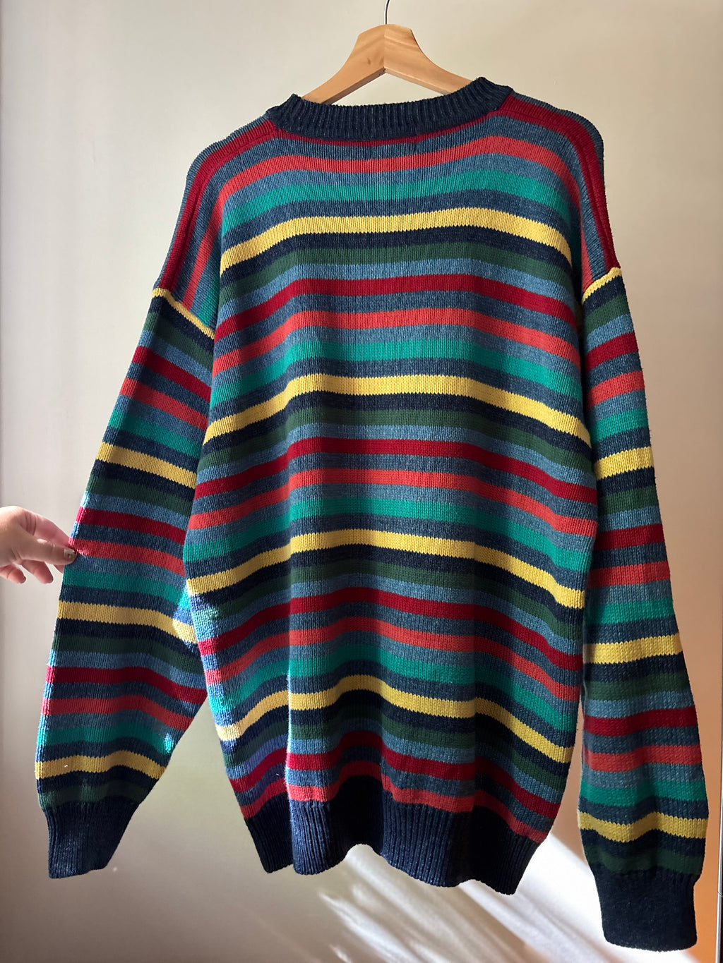 1990s Colourful Hand Framed Striped Cotton Sweater