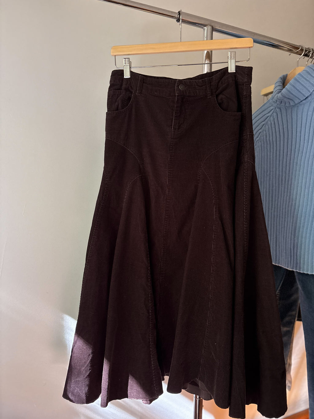 Y2K Brown Corduroy Flared Maxi Skirt | Size 30"