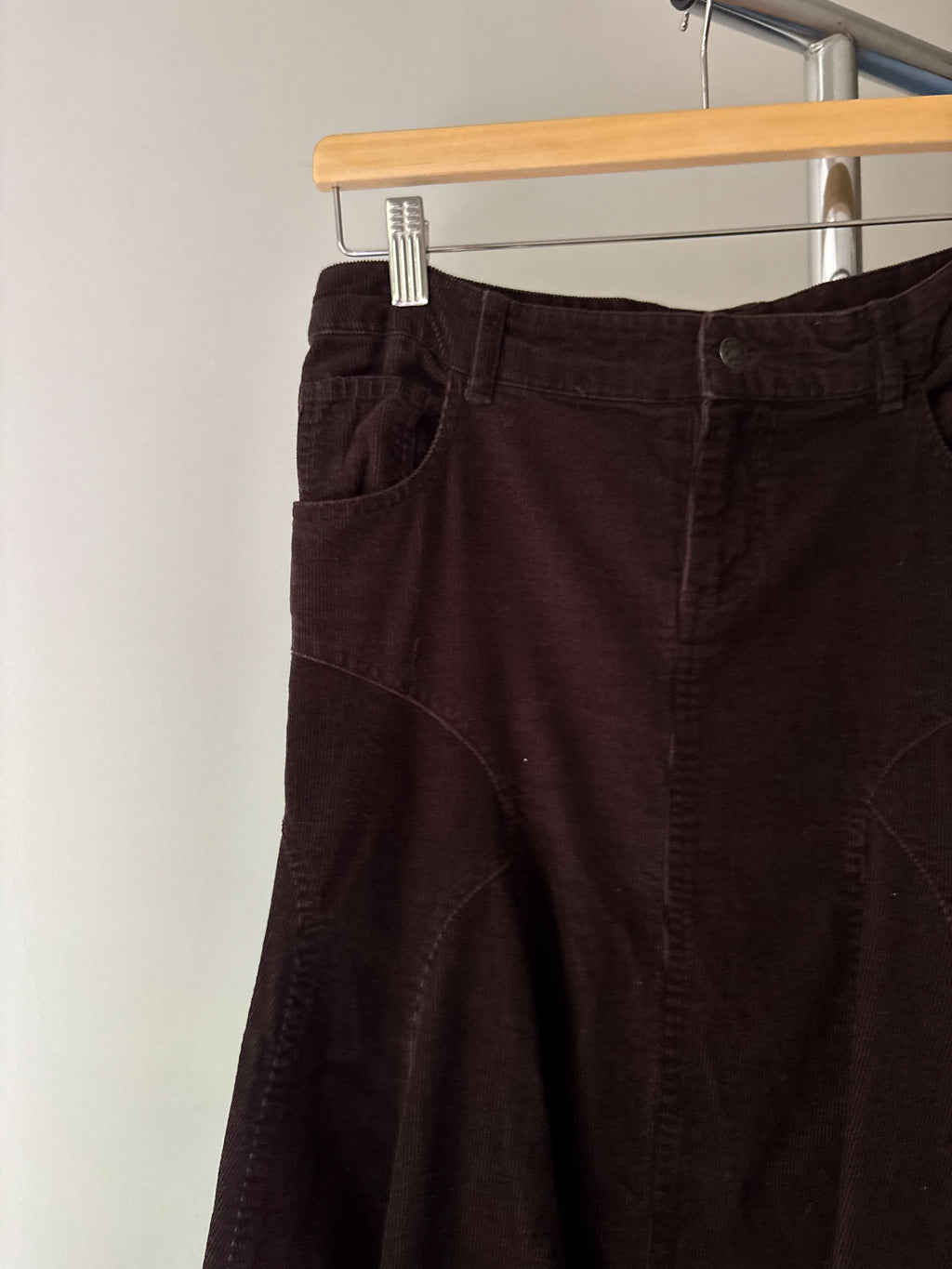 Y2K Brown Corduroy Flared Maxi Skirt | Size 30"