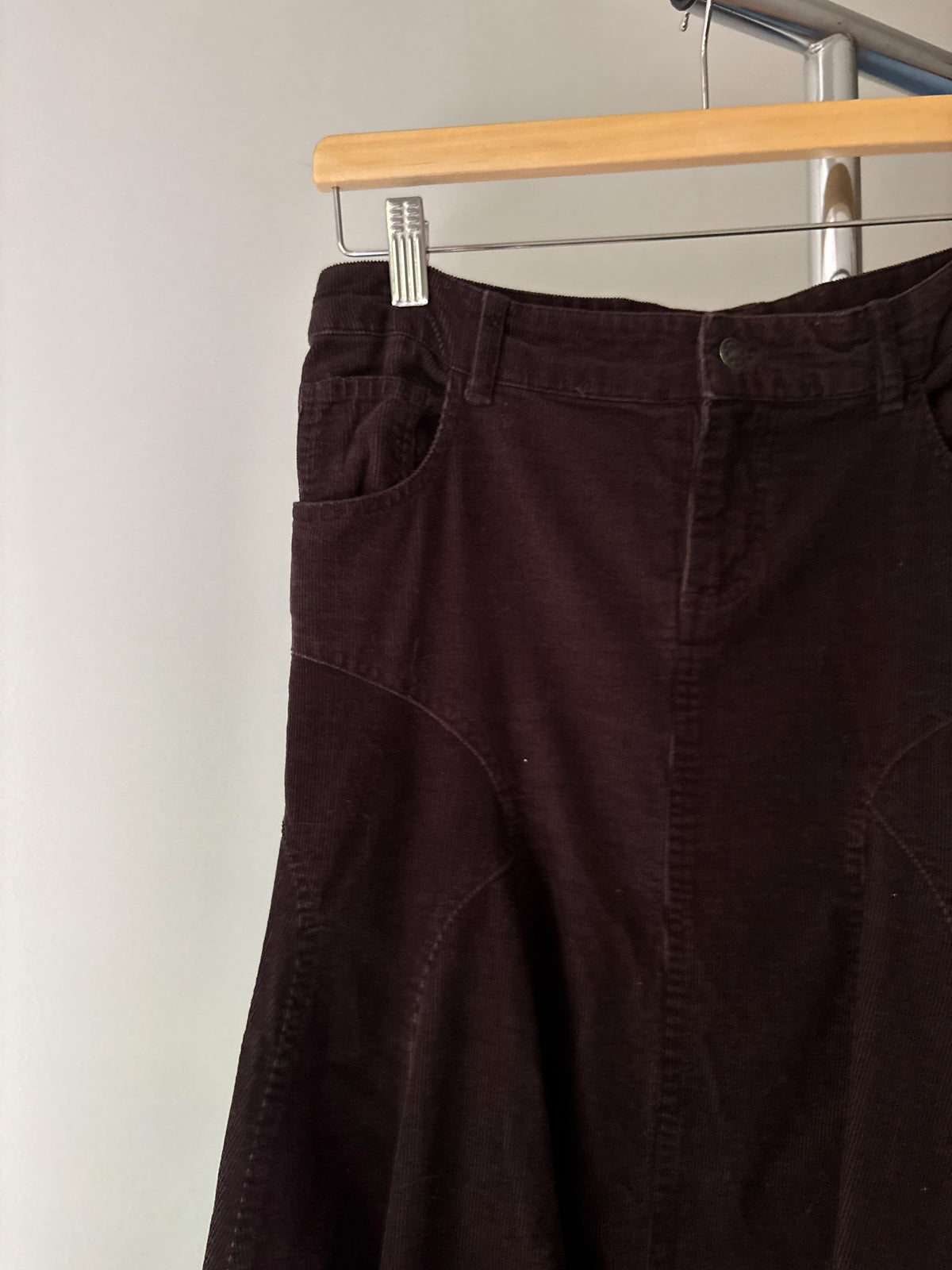 Y2K Brown Corduroy Flared Maxi Skirt | Size 30"