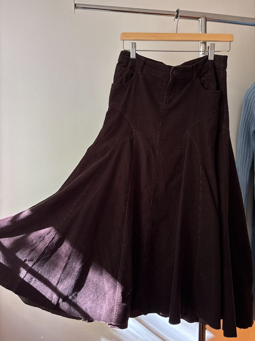 Y2K Brown Corduroy Flared Maxi Skirt | Size 30"