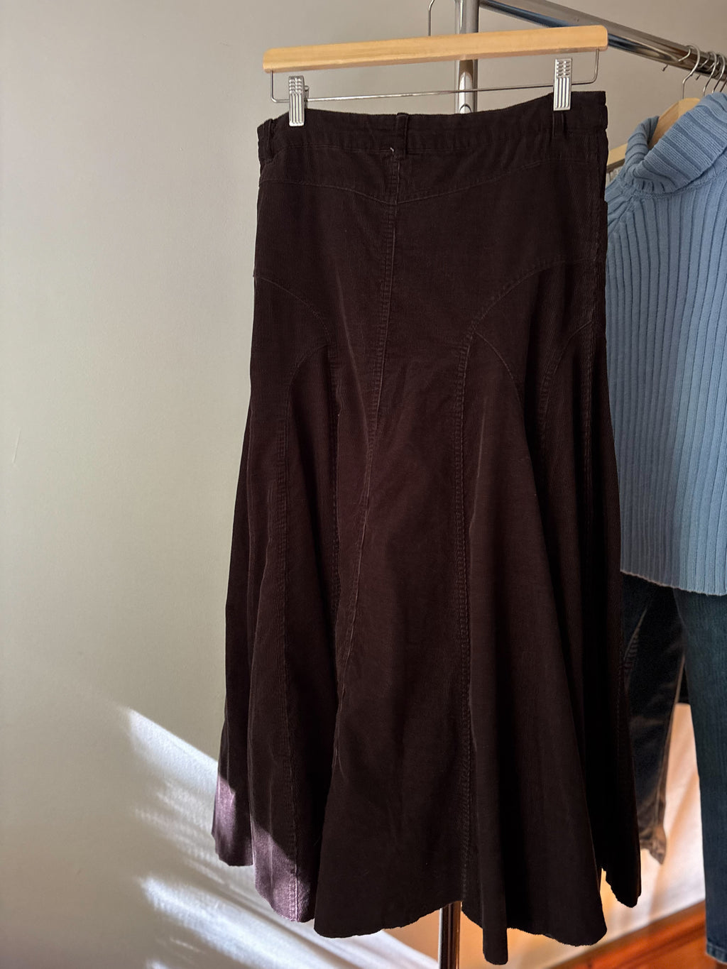 Y2K Brown Corduroy Flared Maxi Skirt | Size 30"