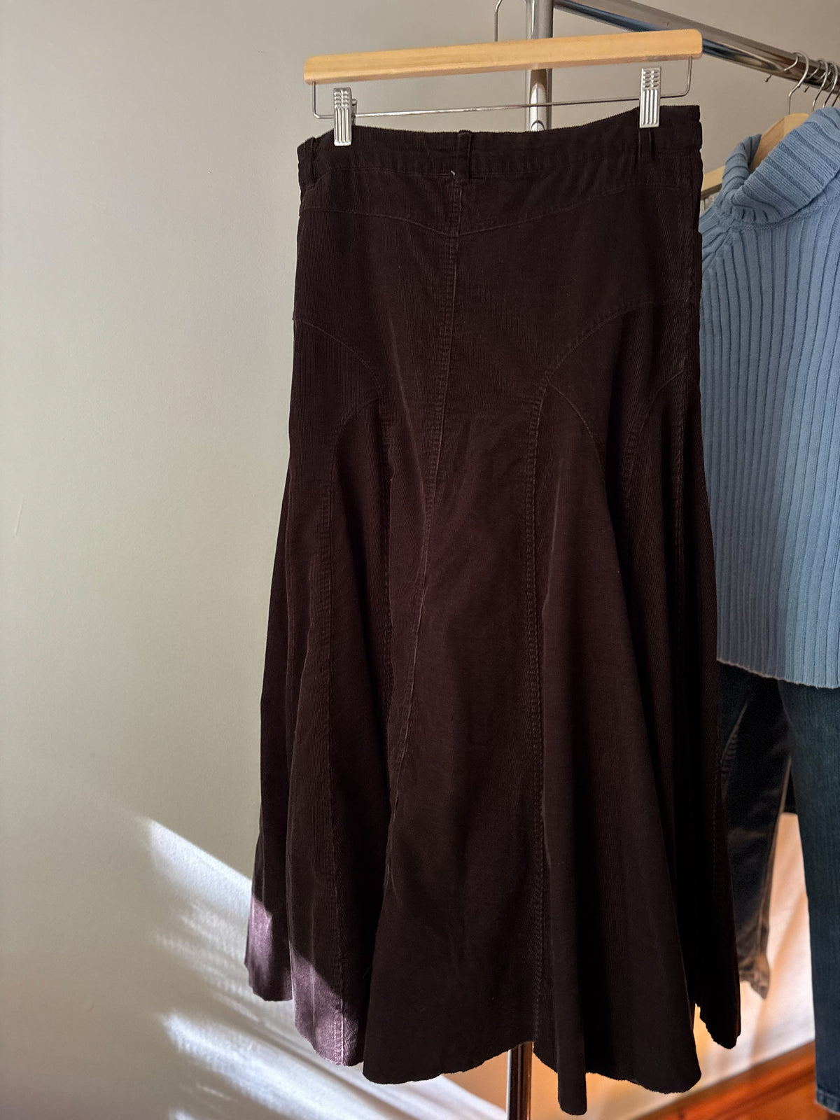 Y2K Brown Corduroy Flared Maxi Skirt | Size 30"