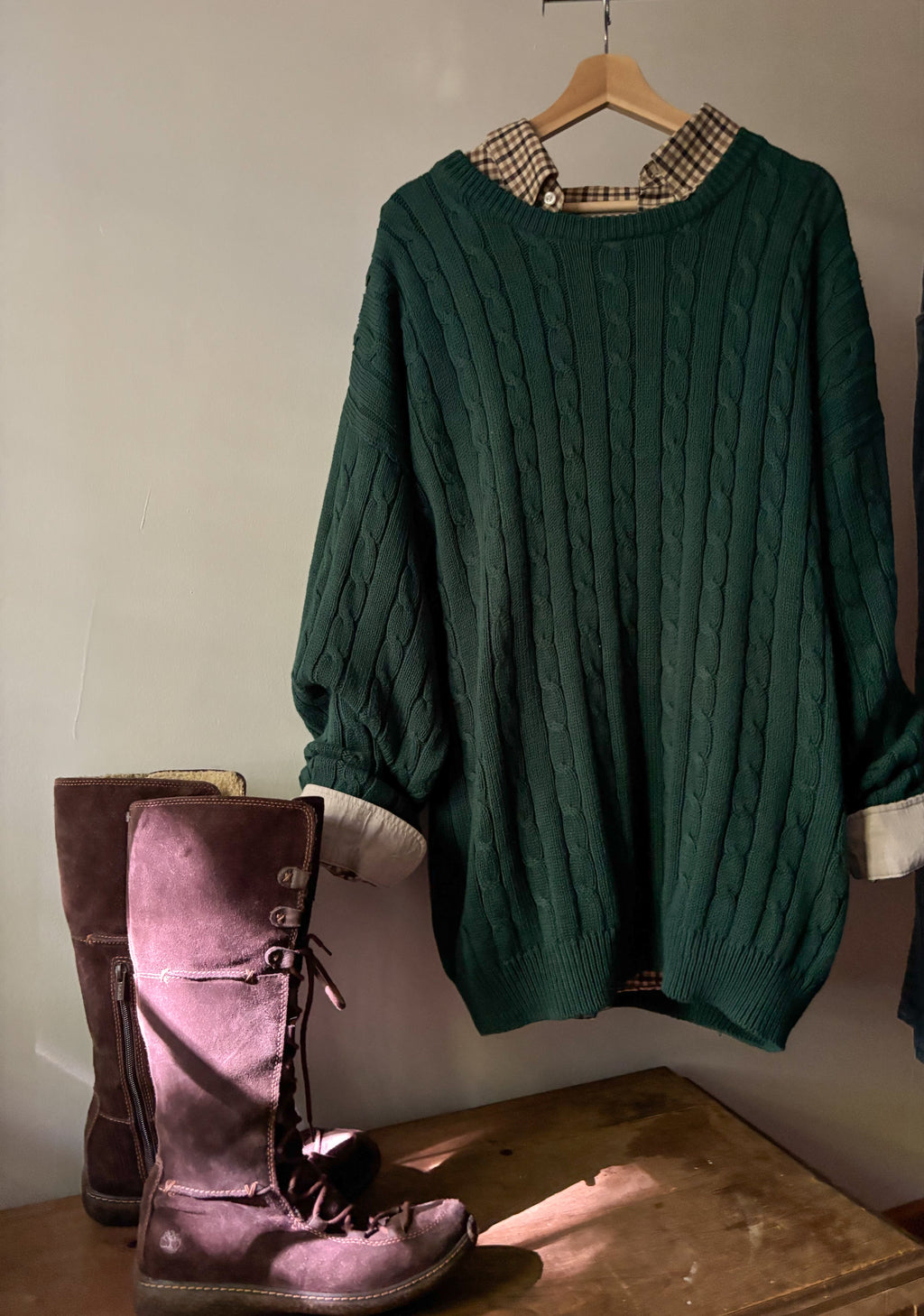 1990s Forest Green Cotton Cable knit Sweater