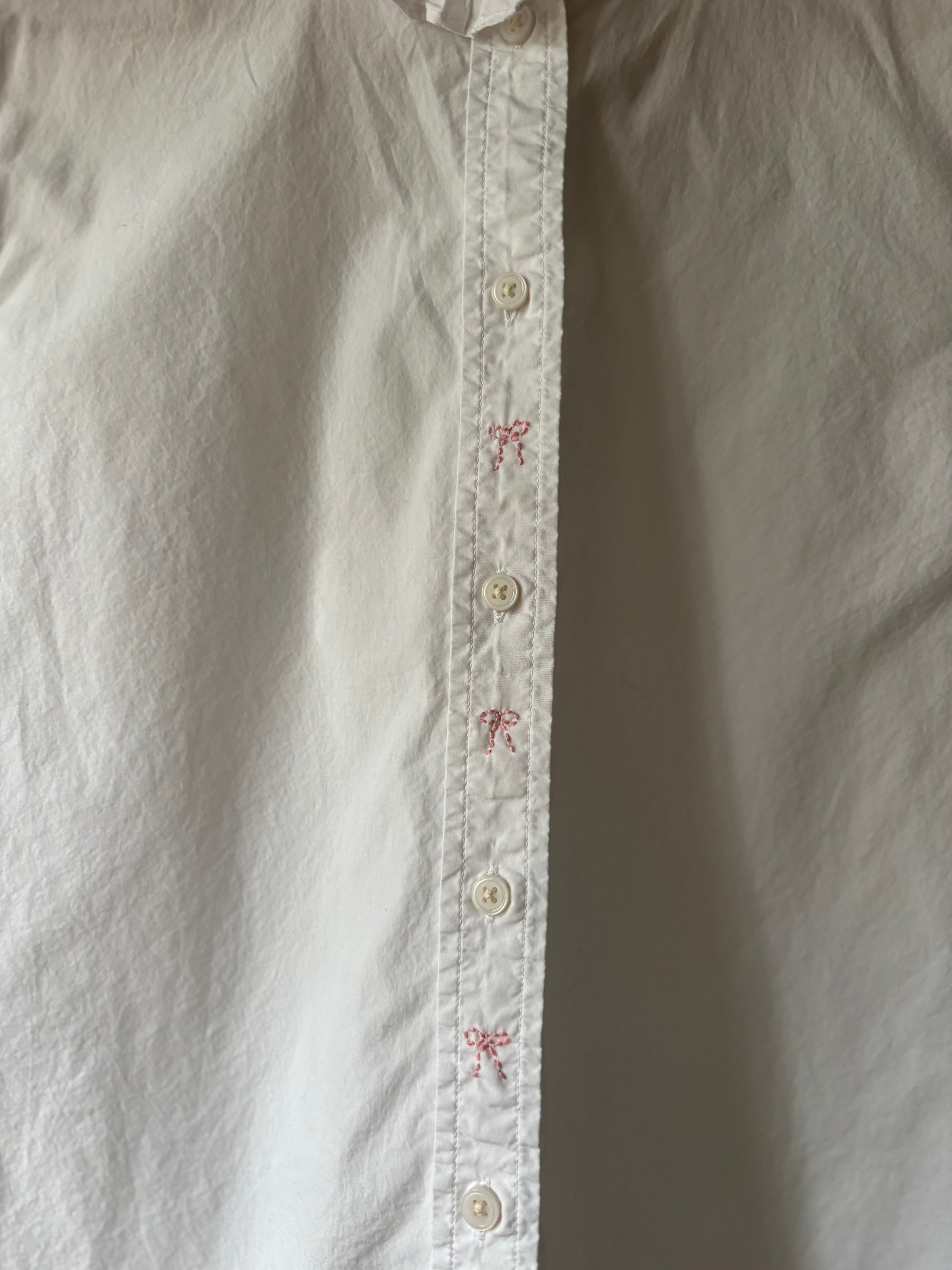 Upcycled Ruffled Blouse with Embroidered Bows